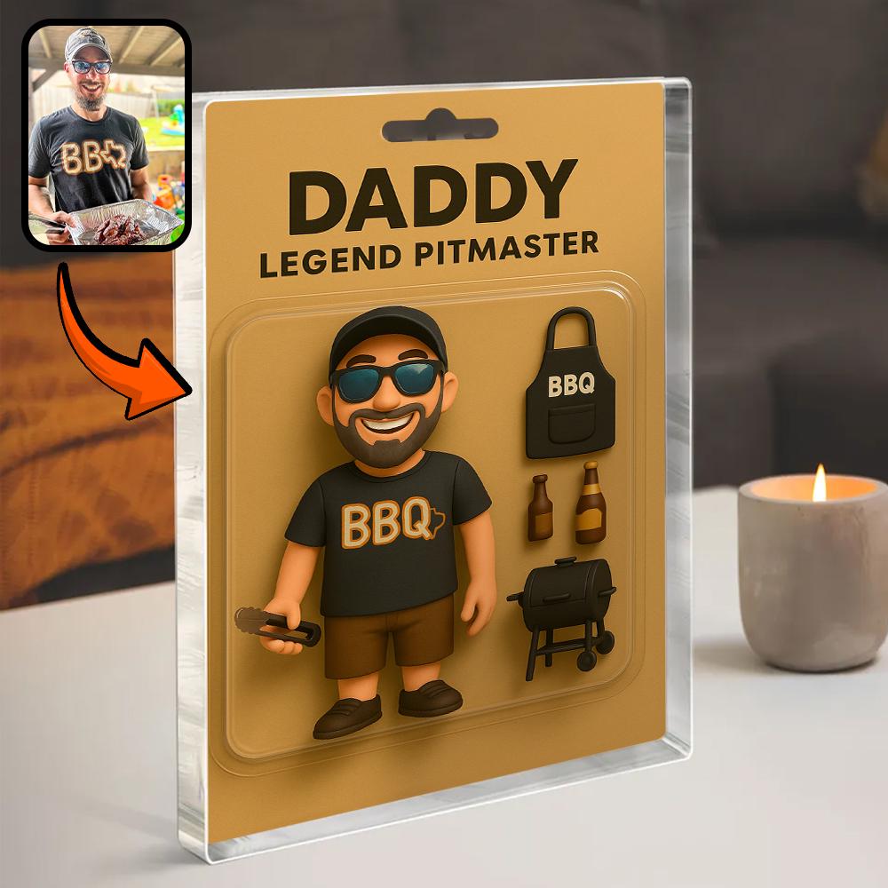Personalized Fathers Day Gift For Dad, Custom Photo Dad Action Figure Acrylic Block, BBQ Dad Block Plaque Gift, Gift For Husband, Daddy Gift
