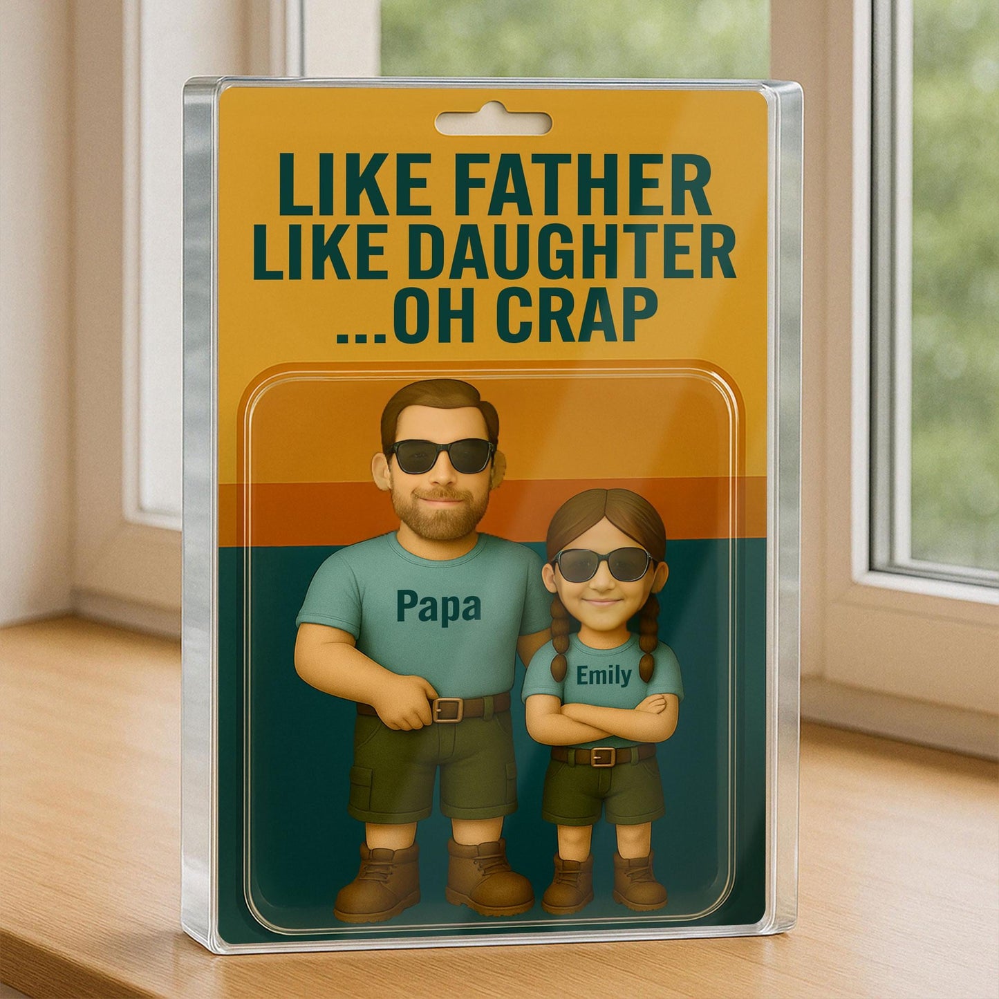 Custom Father's Day Gift For Dad, Like Father Like Daughter Plaque, Personalized Photo Dad And Kids Figure Acrylic Block, Gift For Husband