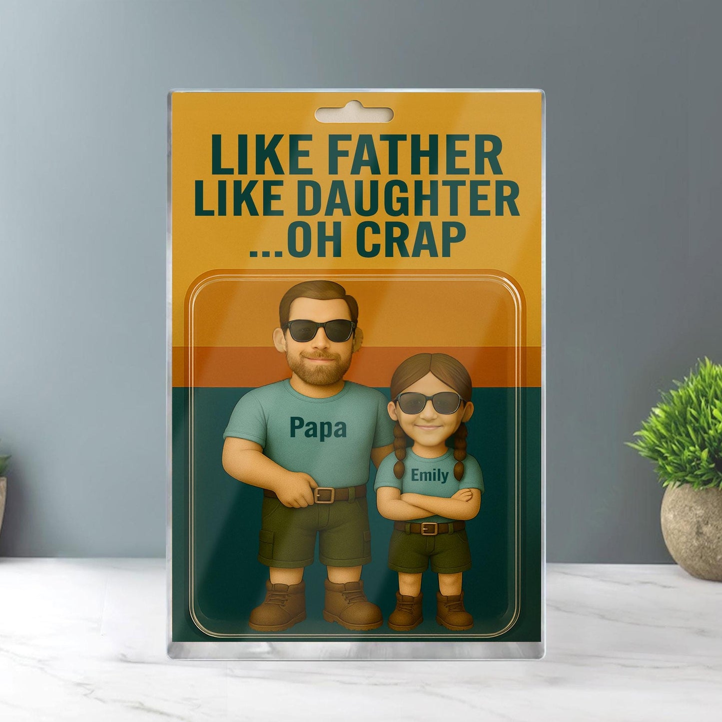 Custom Father's Day Gift For Dad, Like Father Like Daughter Plaque, Personalized Photo Dad And Kids Figure Acrylic Block, Gift For Husband