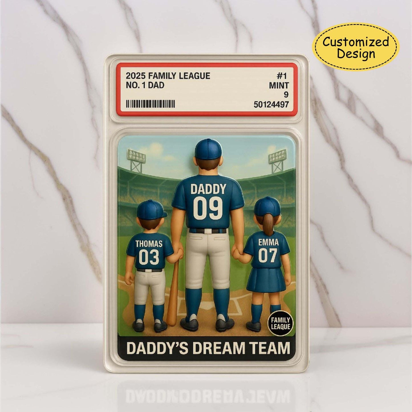 No. 1 Dad & Kids Baseball Trading Card Style Acrylic Plaque, Personalized Father's Day Acrylic Block Plaque, Custom Family Acrylic Block