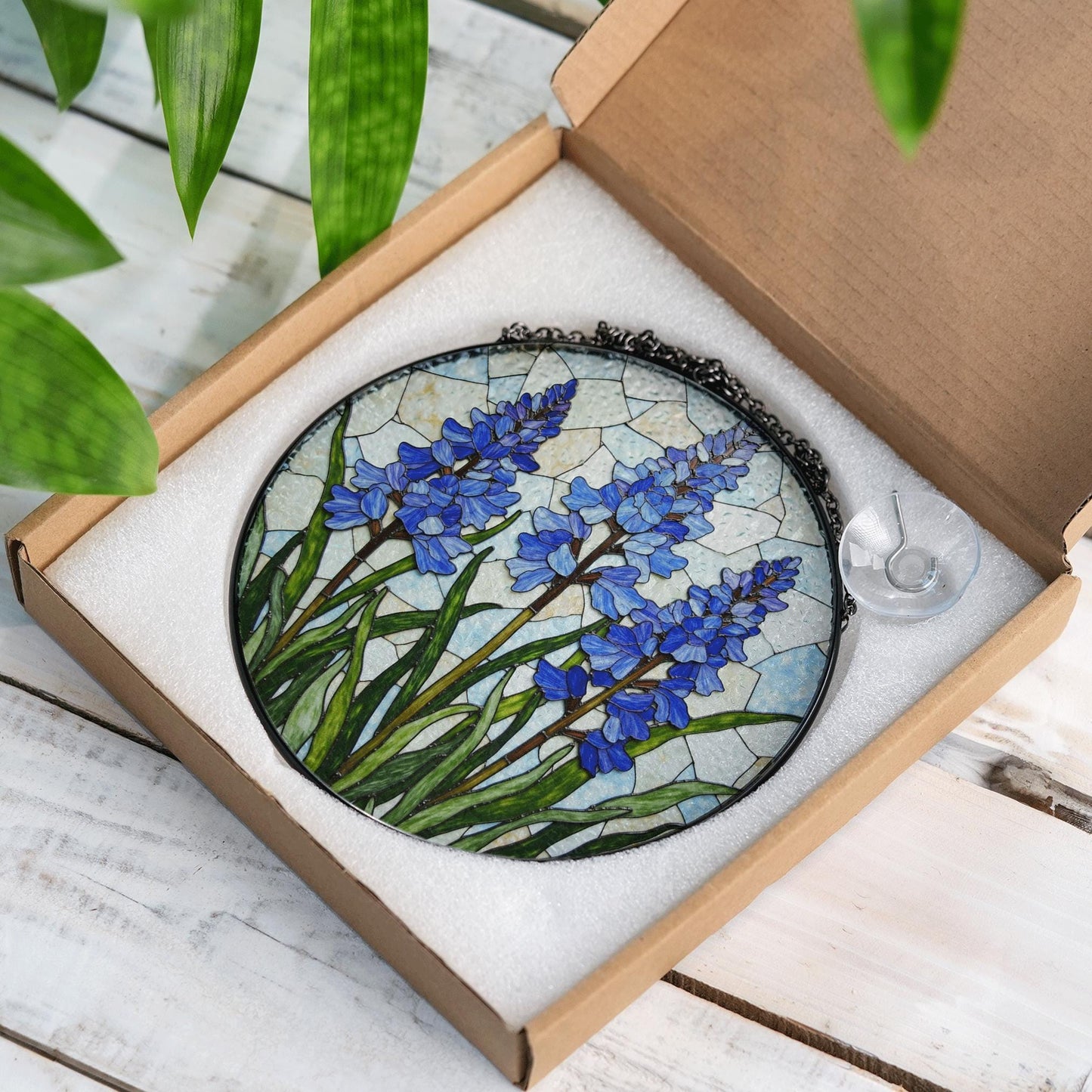 Bluebell Flower Field Round Glass Suncatcher Window Art Nature Decor Gift for Garden Lover