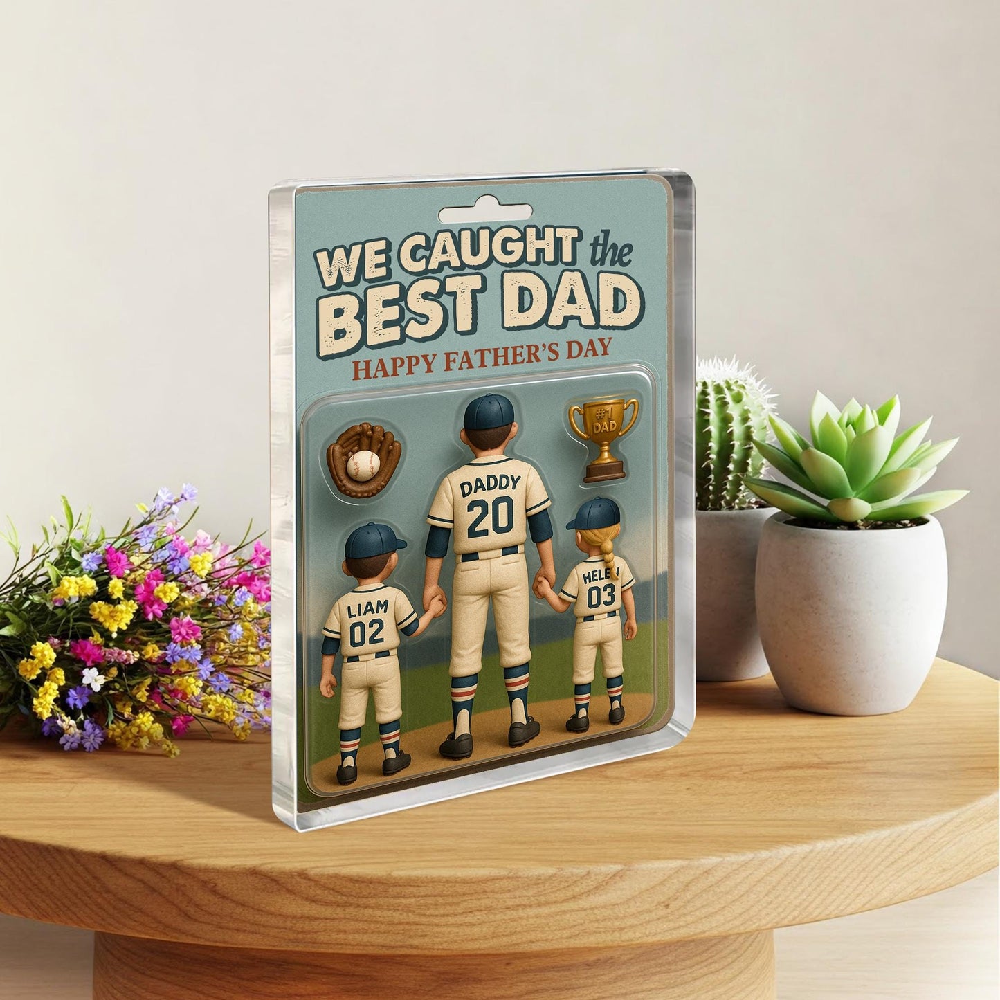Personalize We Caught The Best Dad Baseball Figure Acrylic Block Gift, Baseball Figurine Fathers Day Gift, Baseball Dad Gift, Husband Gift