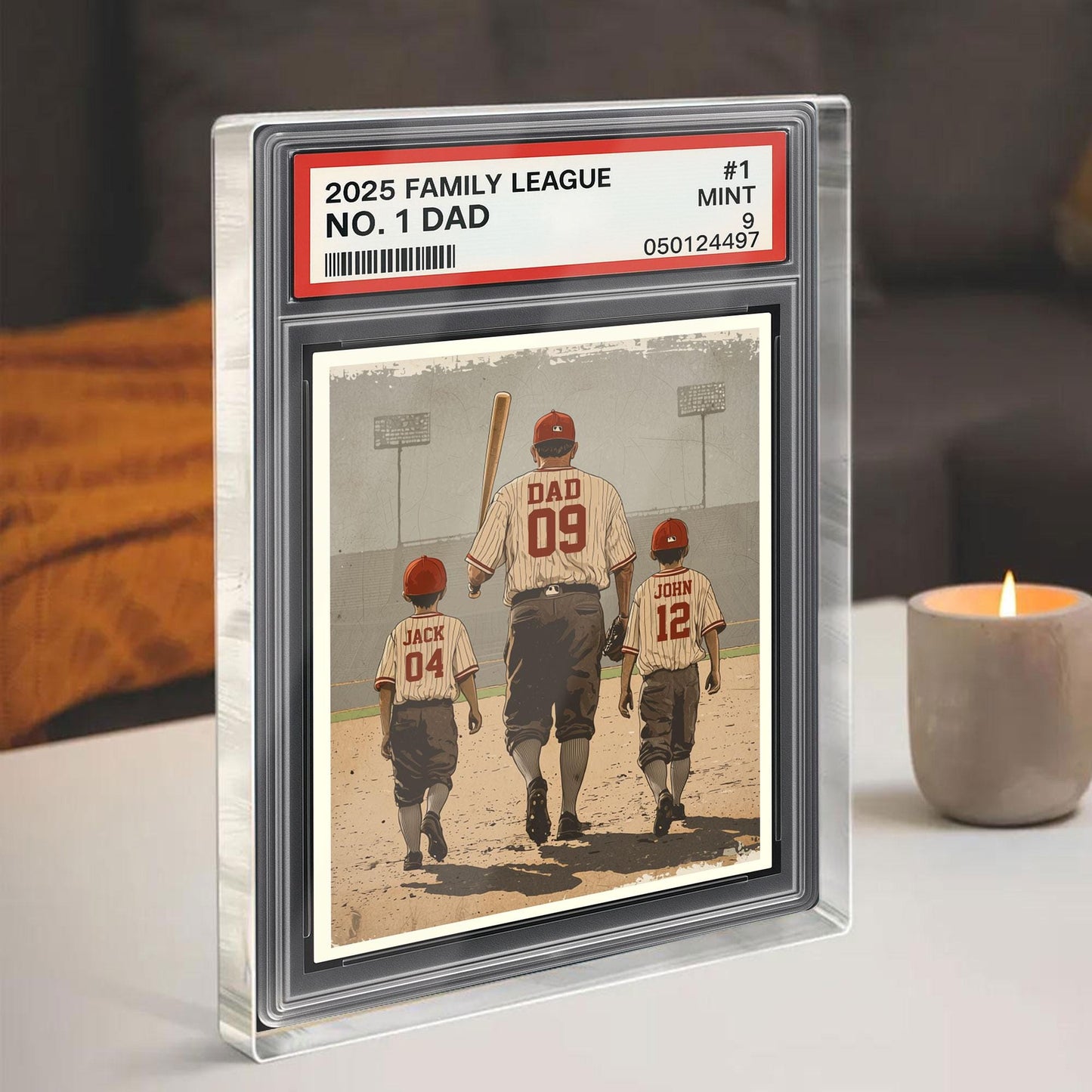 Baseball No. 1 Dad Man & Kids Trading Card Style Personalized Acrylic Block, Dad Plaque, Father's Day Gift for Baseball Dad, Husband