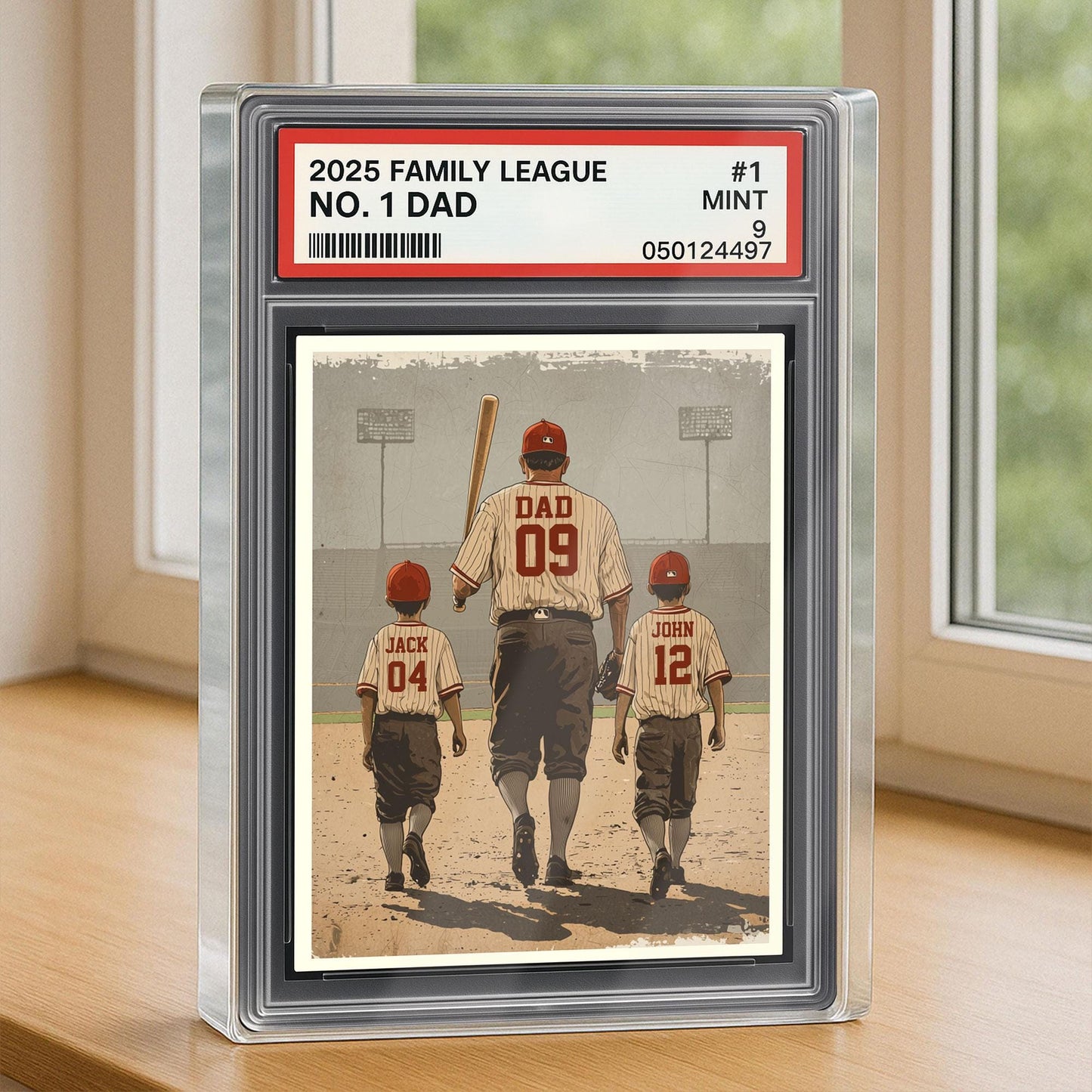 Baseball No. 1 Dad Man & Kids Trading Card Style Personalized Acrylic Block, Dad Plaque, Father's Day Gift for Baseball Dad, Husband