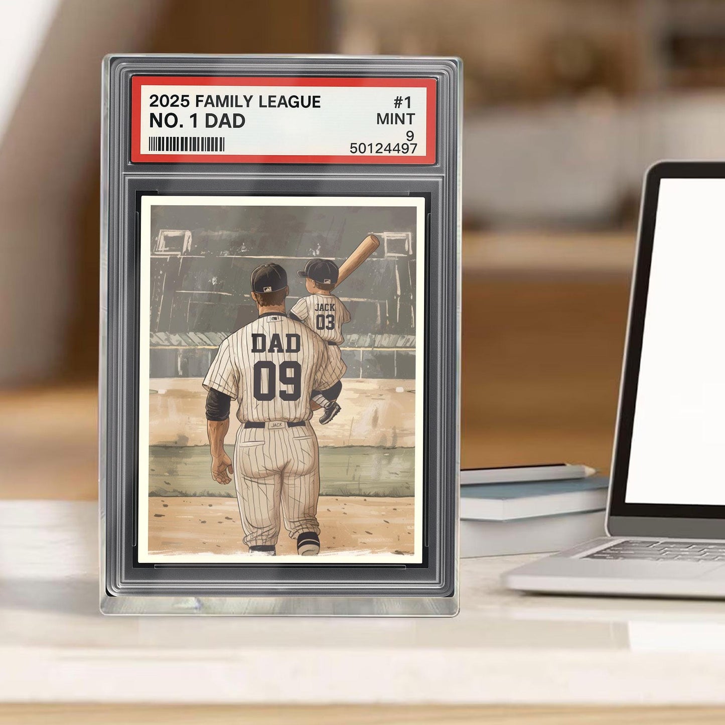 Baseball No. 1 Dad Man And Kids Trading Card Style Personalized Acrylic Block, Dad Plaque, Father's Day Gift for Baseball Husband, Dad
