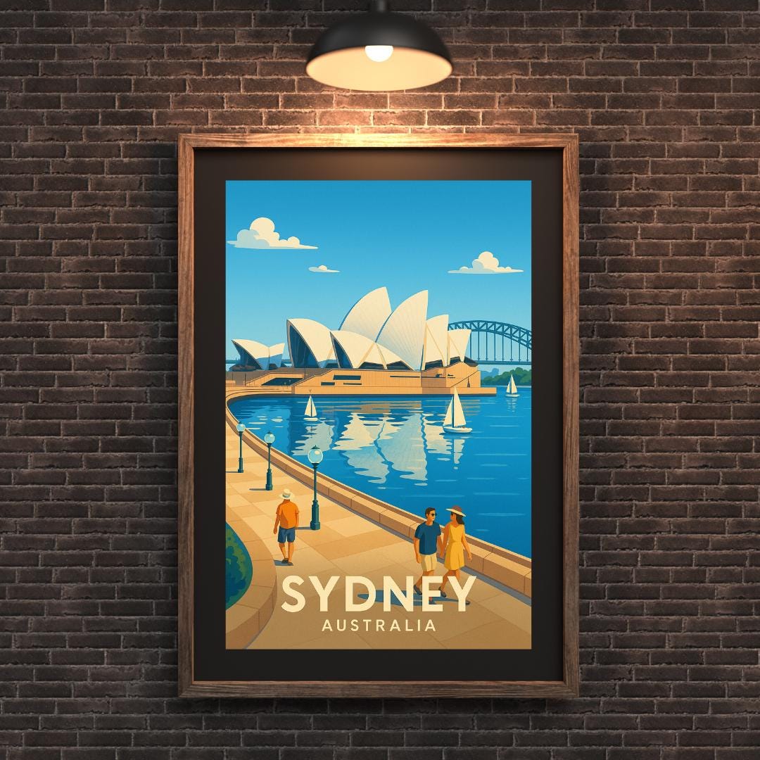 Sydney Print, Australia Wall Art, Sydney Wall Art, Sydney Travel Poster, Birthday Present, Wedding Gift Print, Travel Decor, Travel Wall Art