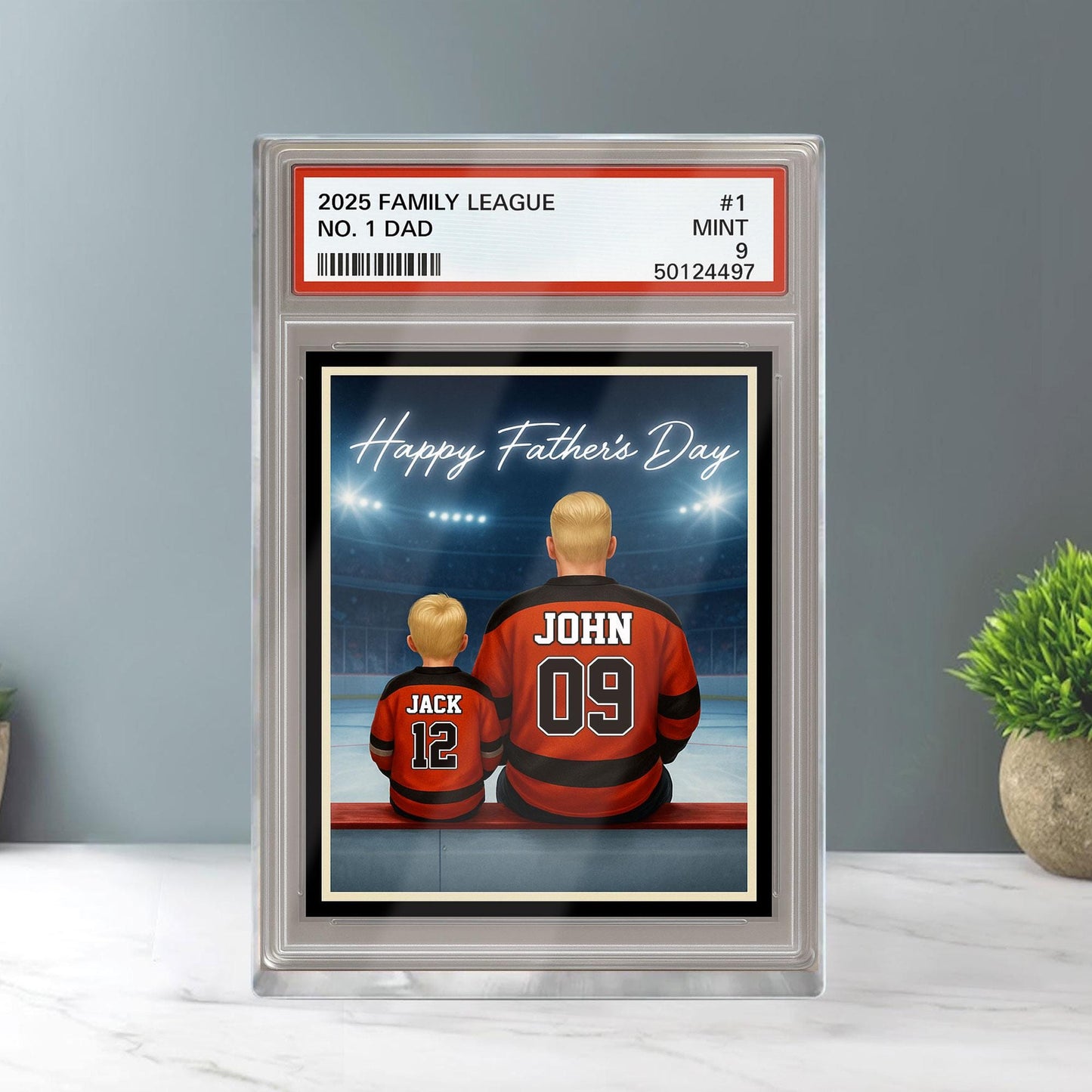 Hockey Daddy's Dream Team, Custom No.1 Dad Man & Kids Trading Card Style Plaque, Father's Day Gift, Personalized Player Dad Acrylic Block