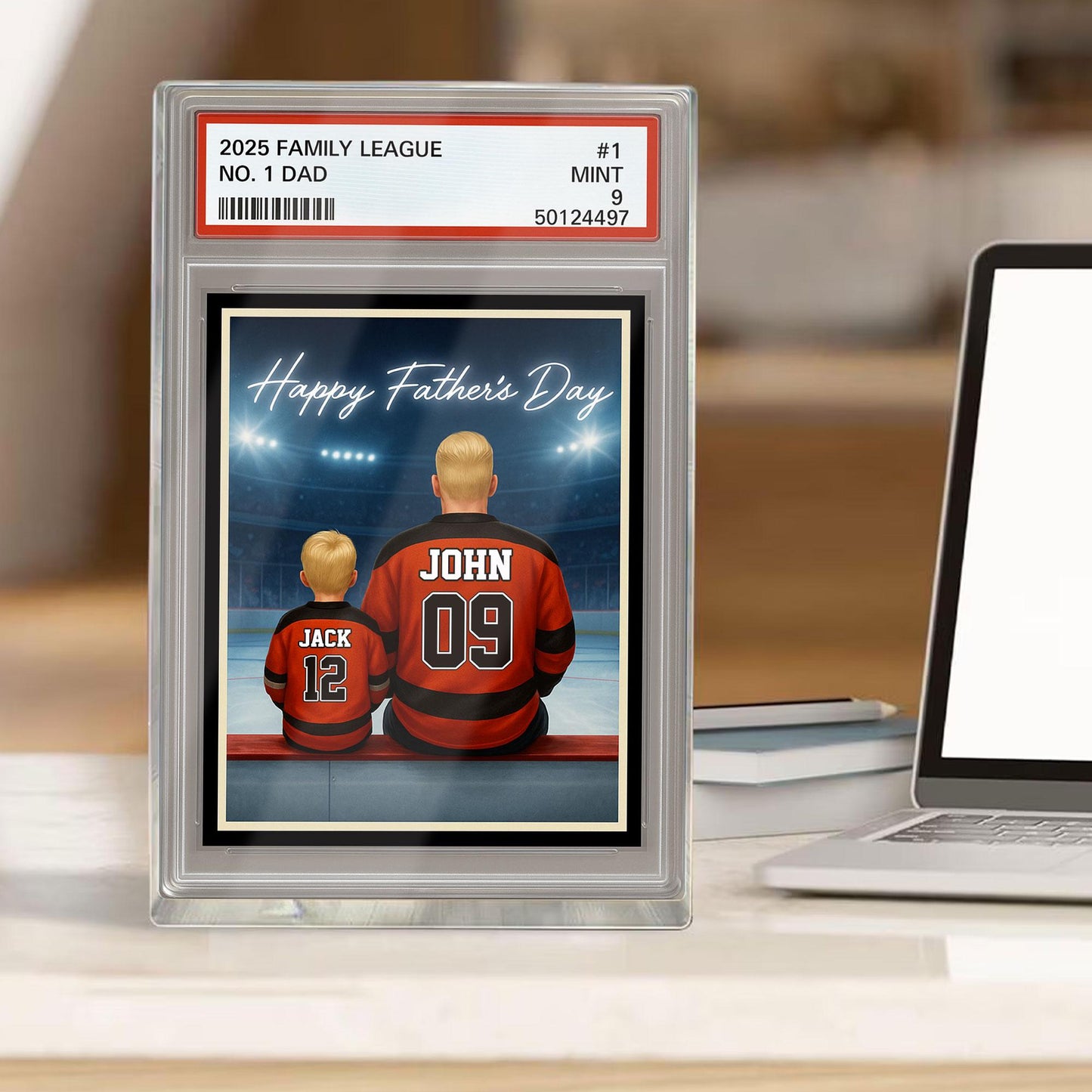 Hockey Daddy's Dream Team, Custom No.1 Dad Man & Kids Trading Card Style Plaque, Father's Day Gift, Personalized Player Dad Acrylic Block