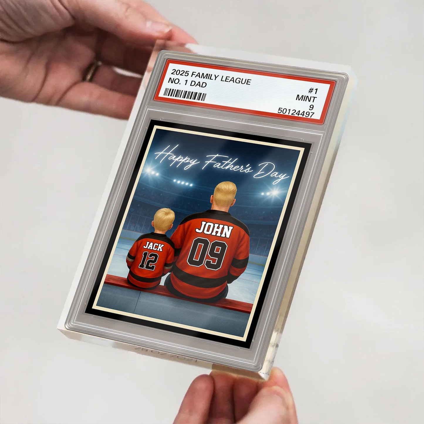 Hockey Daddy's Dream Team, Custom No.1 Dad Man & Kids Trading Card Style Plaque, Father's Day Gift, Personalized Player Dad Acrylic Block
