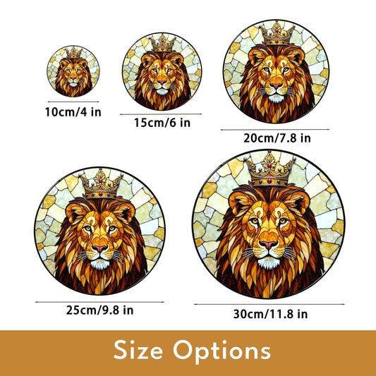 Crowned Lion King Stained Glass Window Art Regal Animal Suncatcher Gift for Him