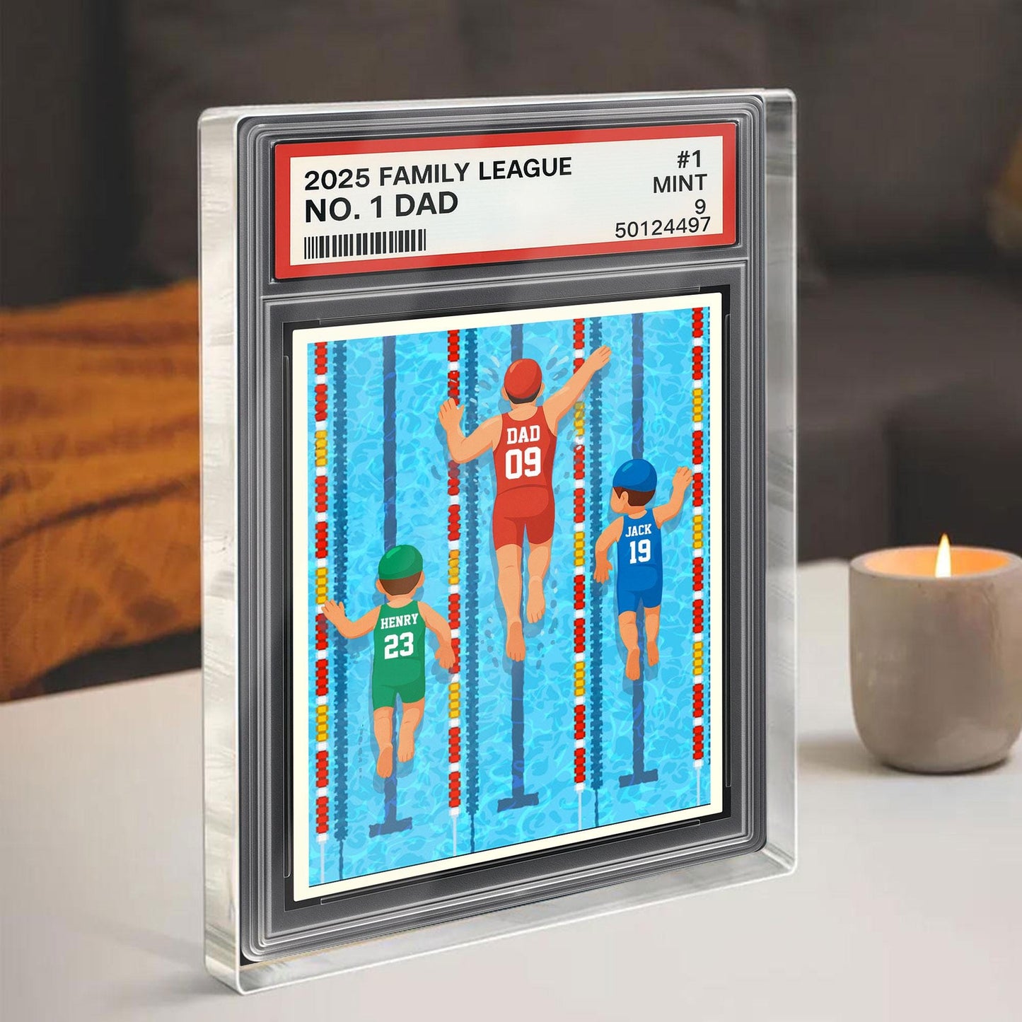 Custom No.1 Swimming Dad Plaque, Personalized Trading Card Kids Name For Swimmer Dad Acrylic Block, Father's Day Gift From Kids, Best Dad