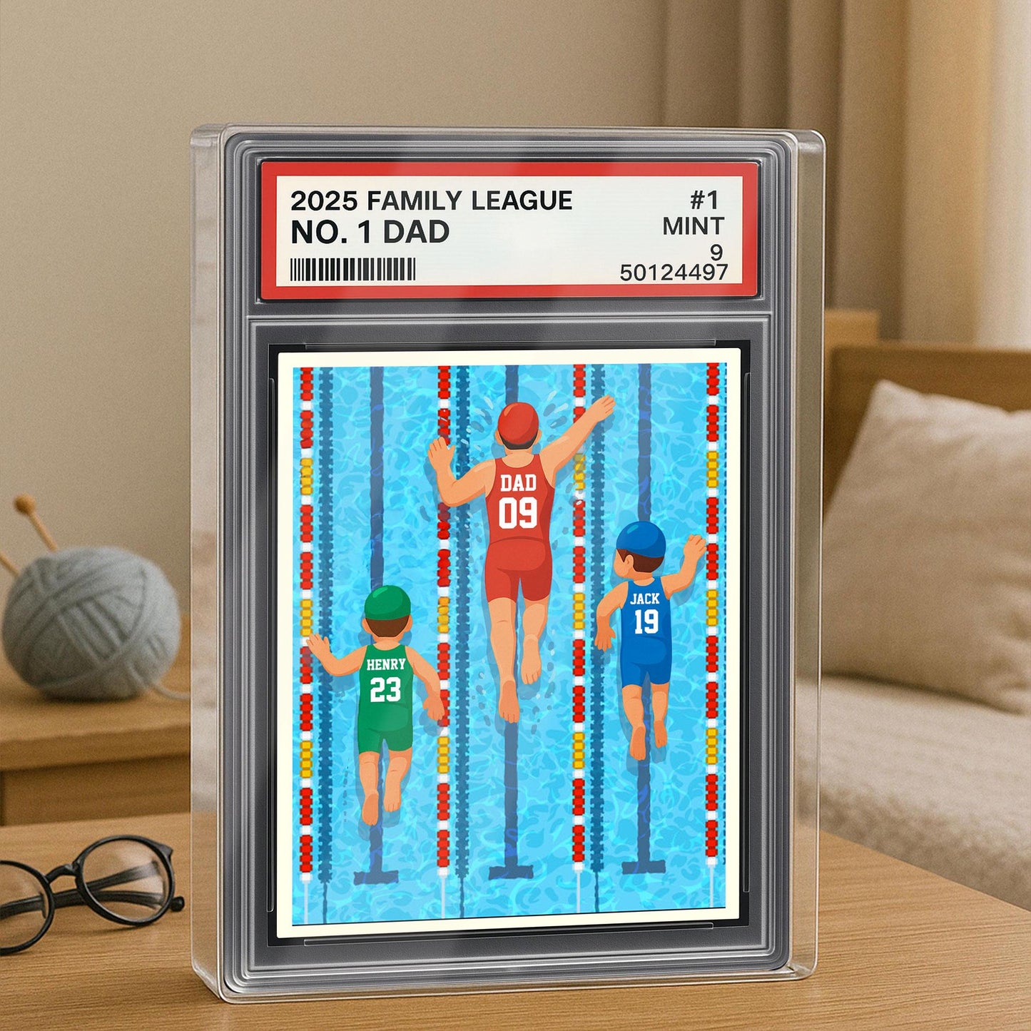 Custom No.1 Swimming Dad Plaque, Personalized Trading Card Kids Name For Swimmer Dad Acrylic Block, Father's Day Gift From Kids, Best Dad