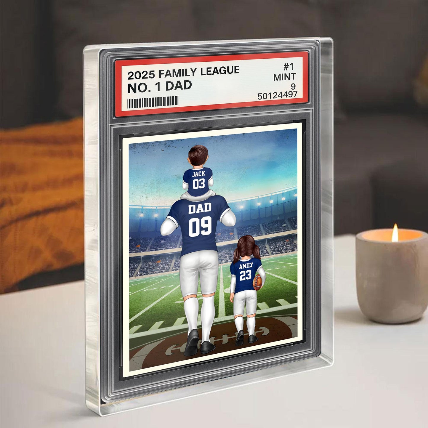 Custom Kid's Name With Football Dad Acrylic Plaque, Father's Day Gift From Kids, No. 1 Dad Trading Card Style Personalized Acrylic Block