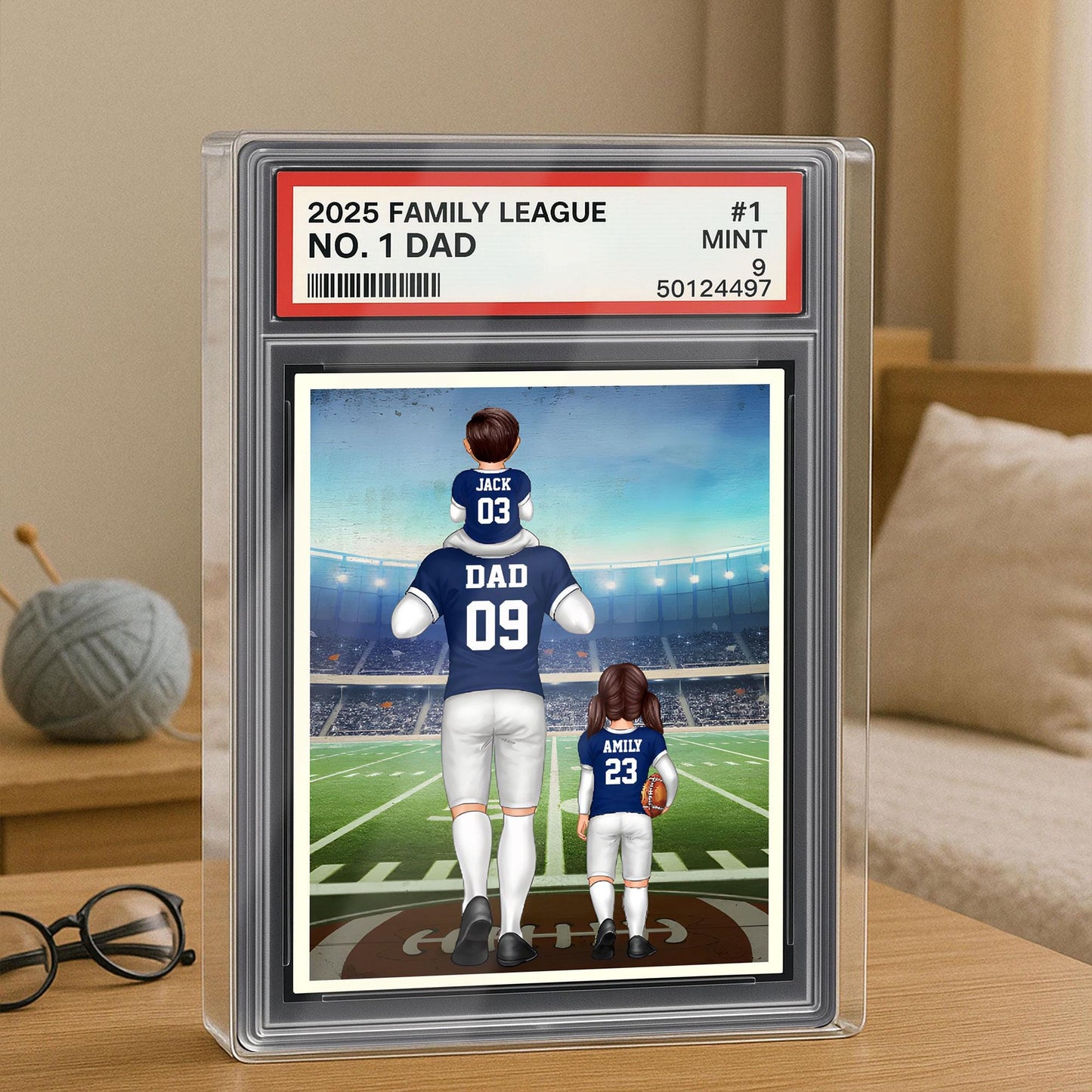 Custom Kid's Name With Football Dad Acrylic Plaque, Father's Day Gift From Kids, No. 1 Dad Trading Card Style Personalized Acrylic Block