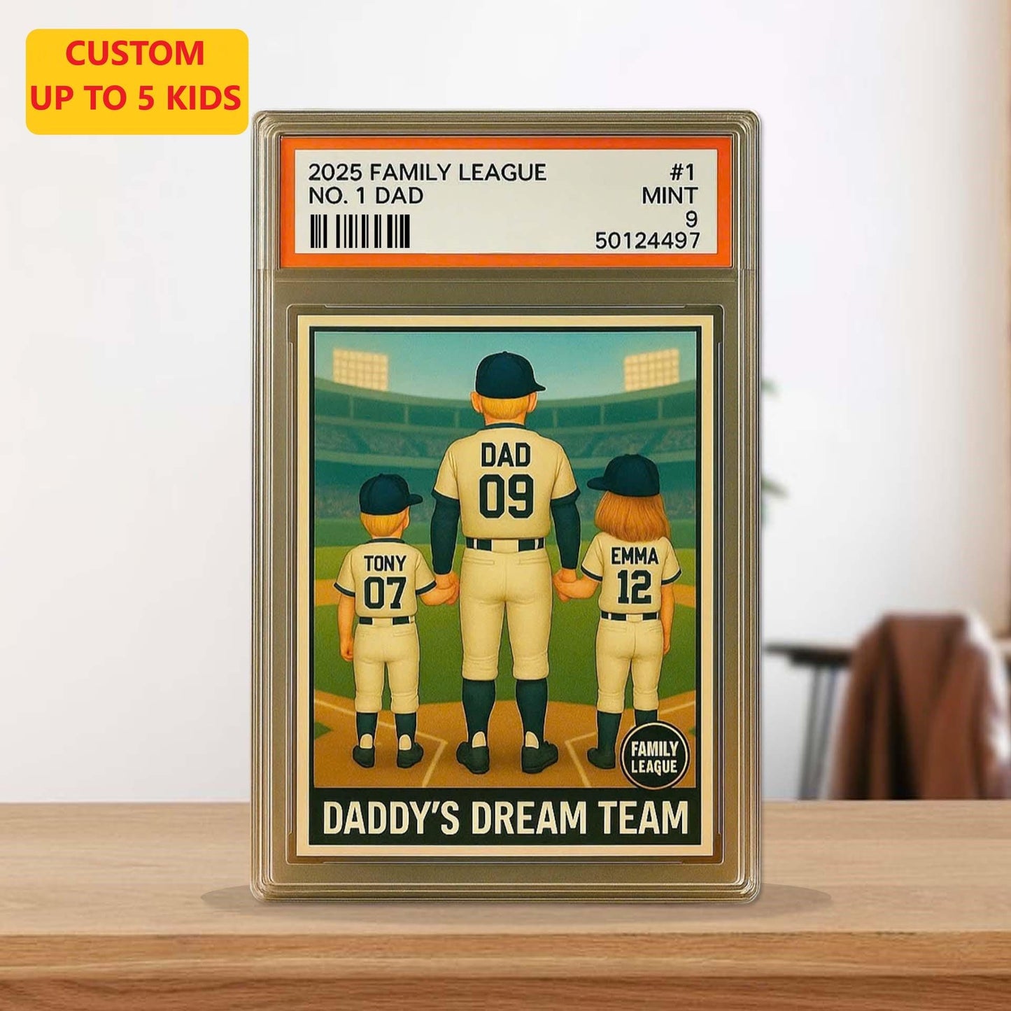 No. 1 Dad & Kids Baseball Trading Card Style, Personalized Acrylic Block Plaque, Father's Day Gift, Custom Figure Family Acrylic Block
