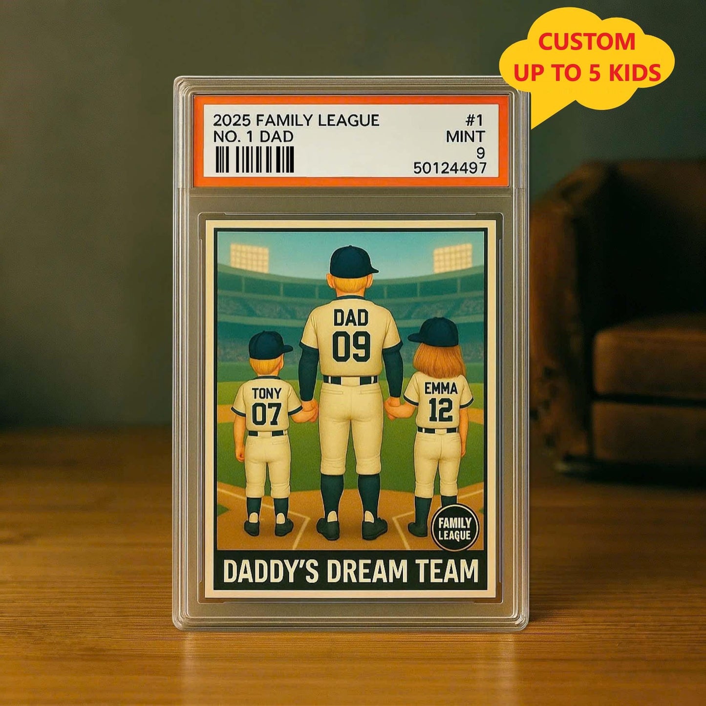 No. 1 Dad & Kids Baseball Trading Card Style, Personalized Acrylic Block Plaque, Father's Day Gift, Custom Figure Family Acrylic Block