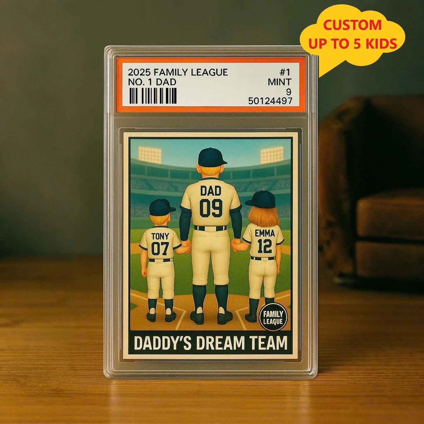 No. 1 Dad & Kids Baseball Trading Card Style, Personalized Acrylic Block Plaque, Father's Day Gift, Custom Figure Family Acrylic Block