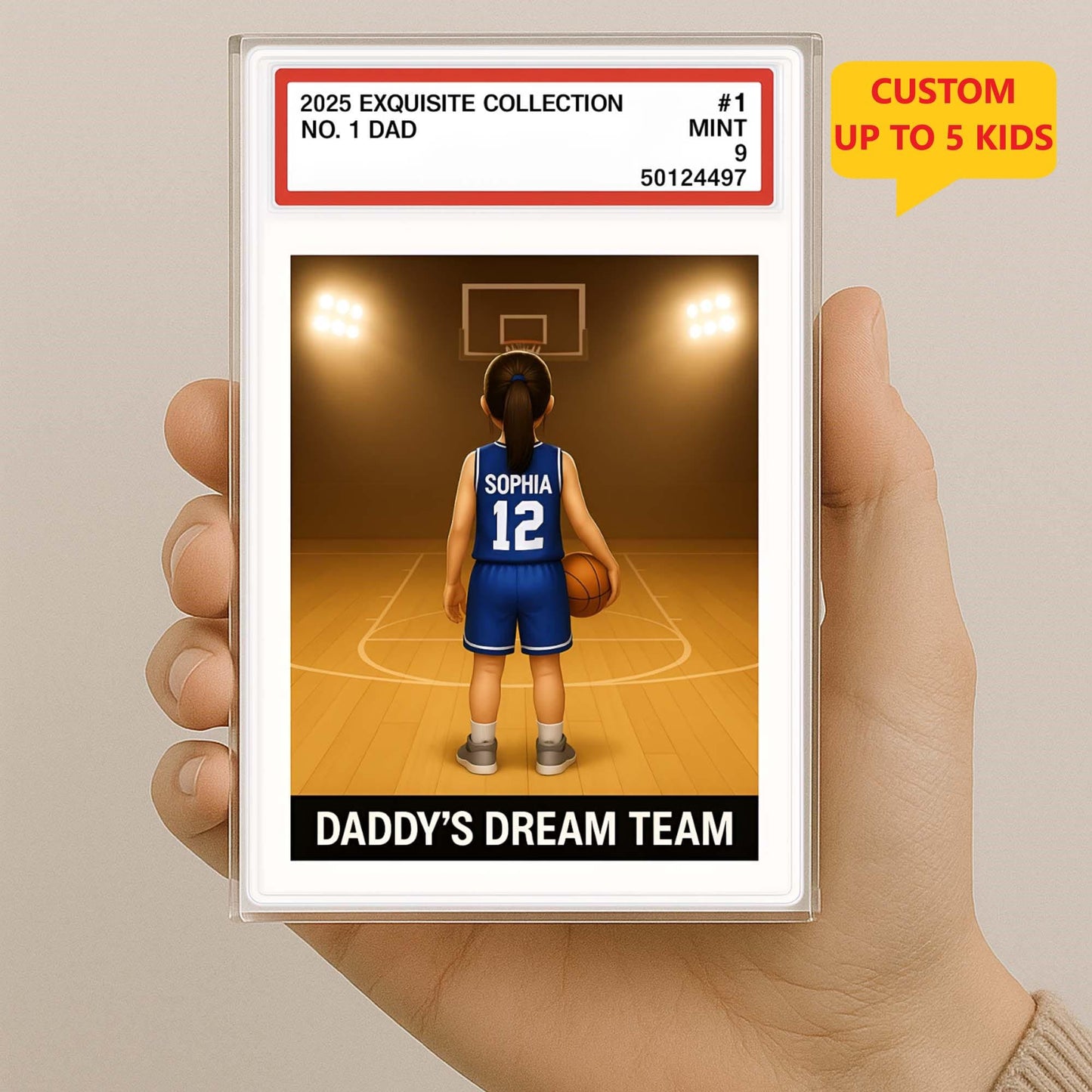 No. 1 Dad & Kids Basketball Trading Card Style, Custom Acrylic Block Plaque, Father's Day Gift, Custom Figure Family Acrylic Block