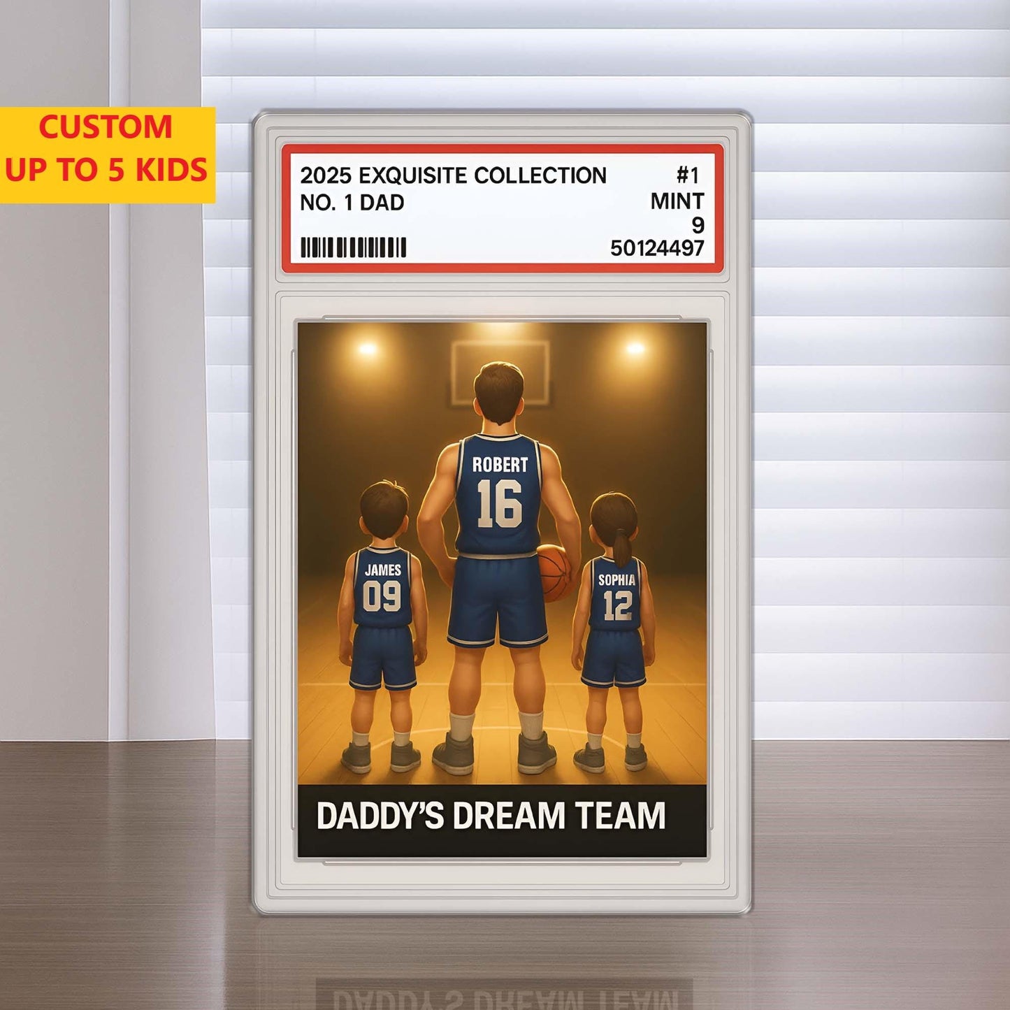 No. 1 Dad & Kids Basketball Trading Card Style, Custom Acrylic Block Plaque, Father's Day Gift, Custom Figure Family Acrylic Block