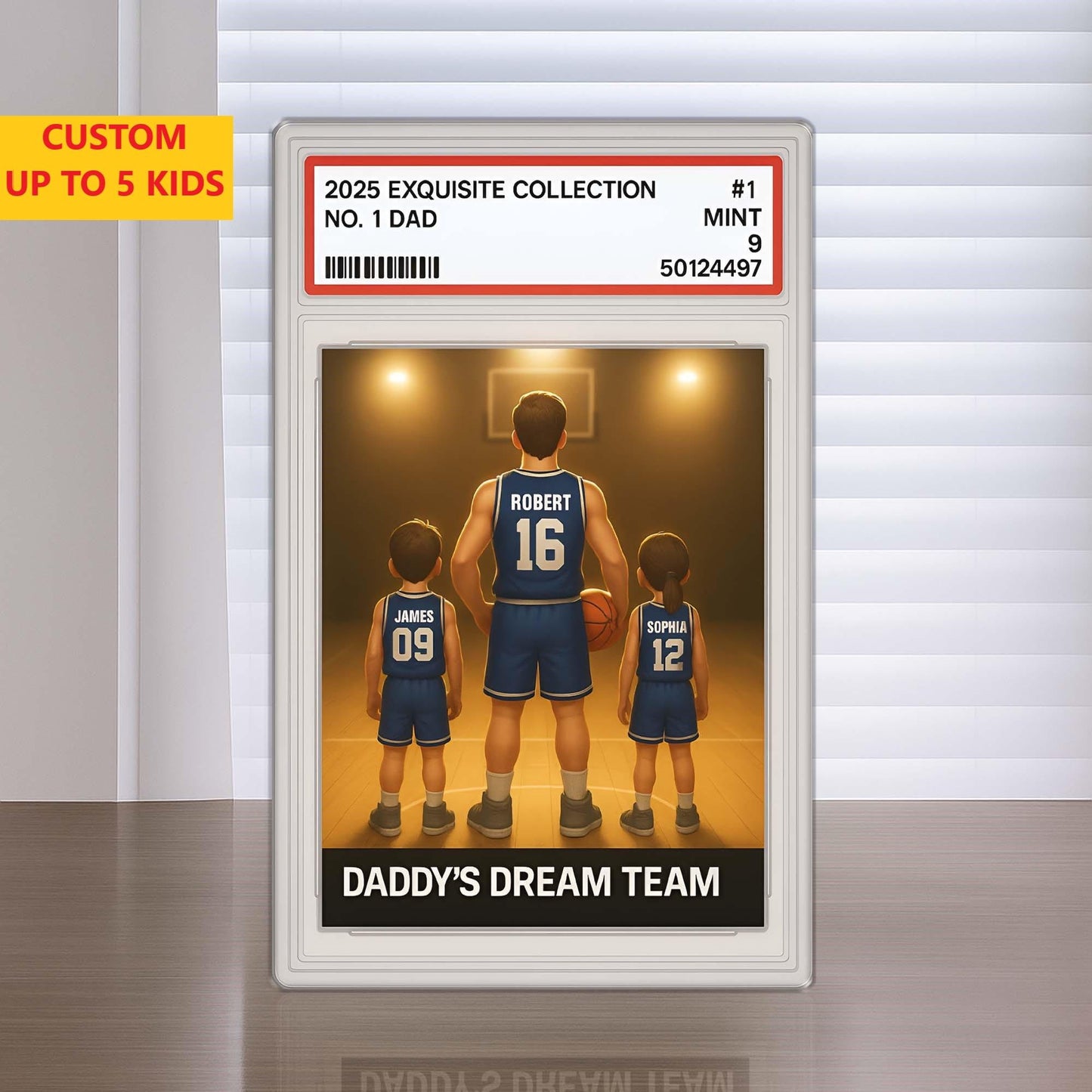 No. 1 Dad & Kids Basketball Trading Card Style, Custom Acrylic Block Plaque, Father's Day Gift, Custom Figure Family Acrylic Block