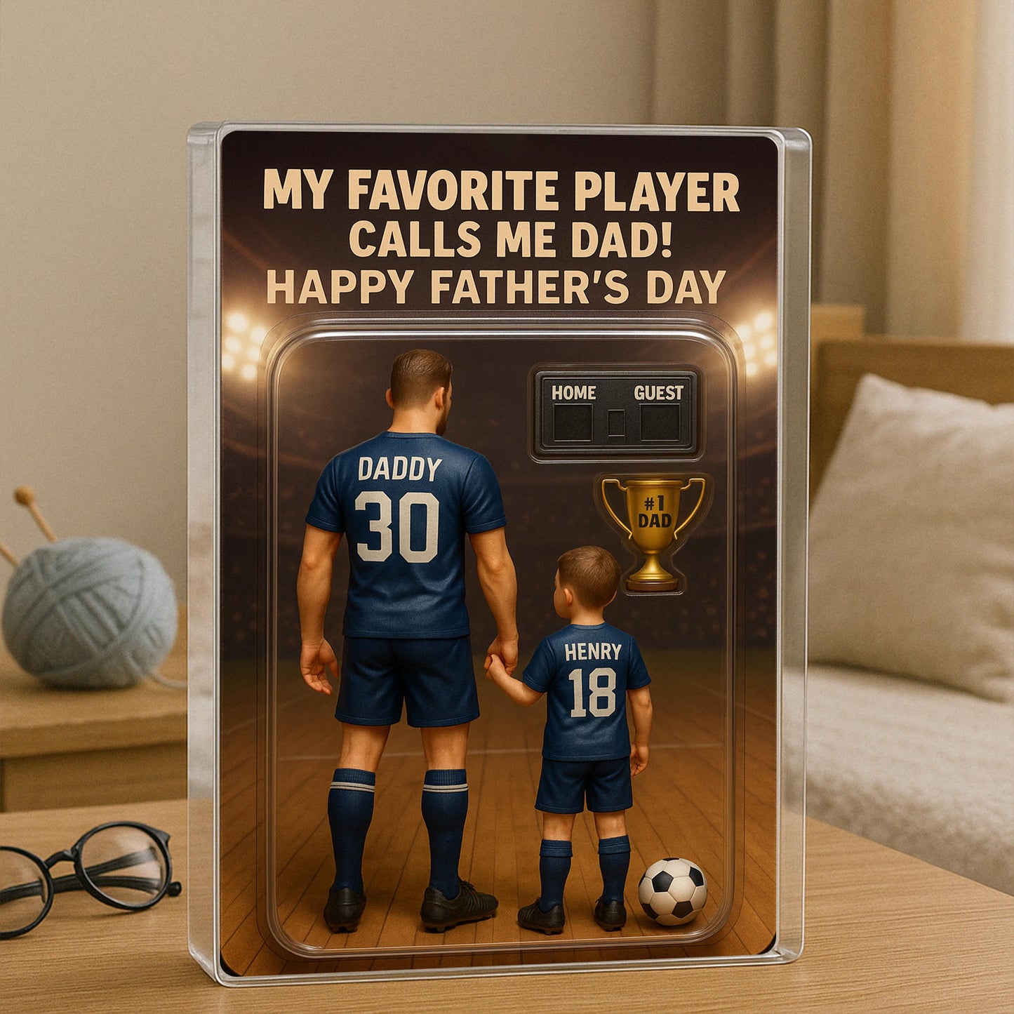 Custom Photo Soccer Dad Action Figure Pack Packaging Personalized Rectangle Acrylic Block Plaque, Father Day Gift for Dad, Gift for Husband