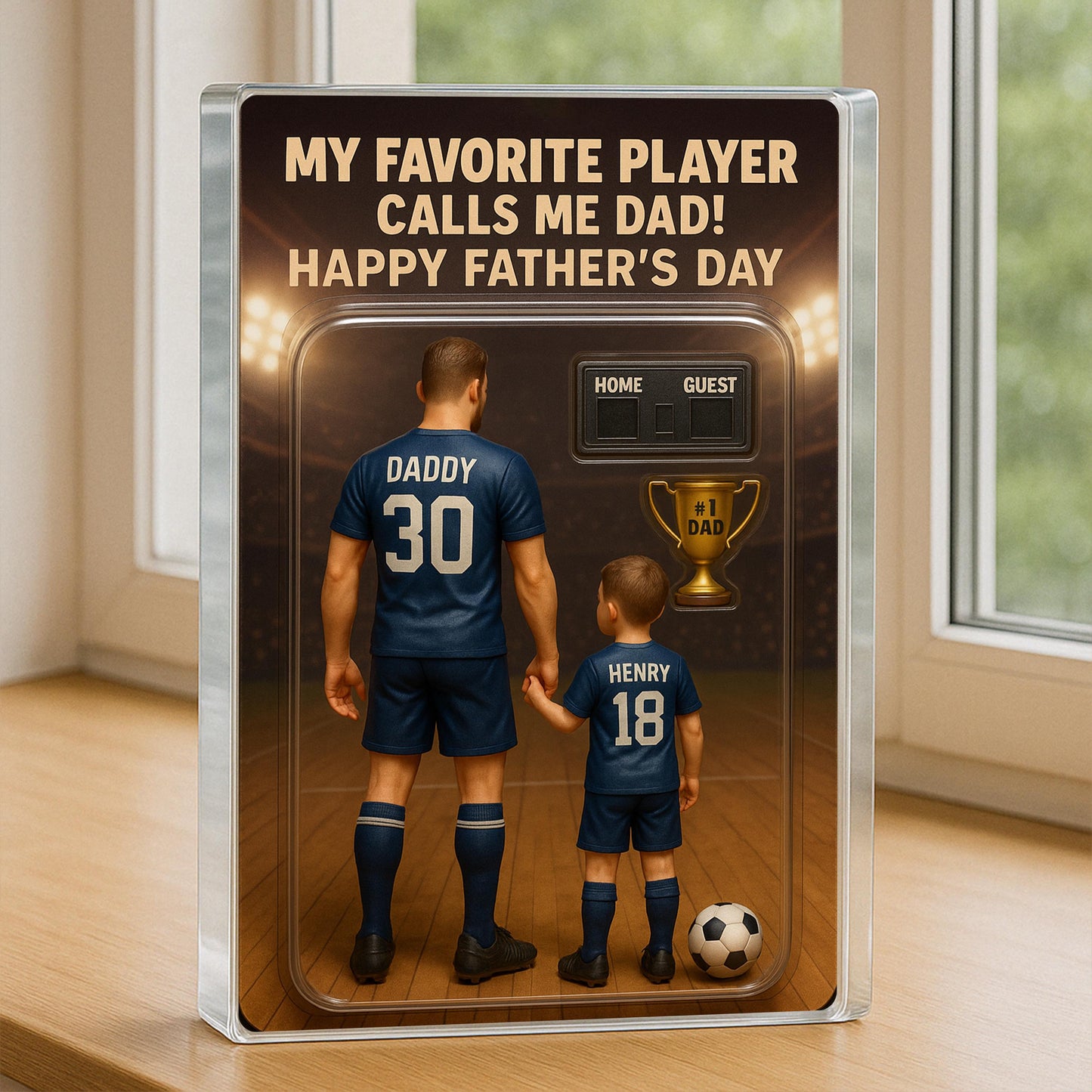 Custom Photo Soccer Dad Action Figure Pack Packaging Personalized Rectangle Acrylic Block Plaque, Father Day Gift for Dad, Gift for Husband