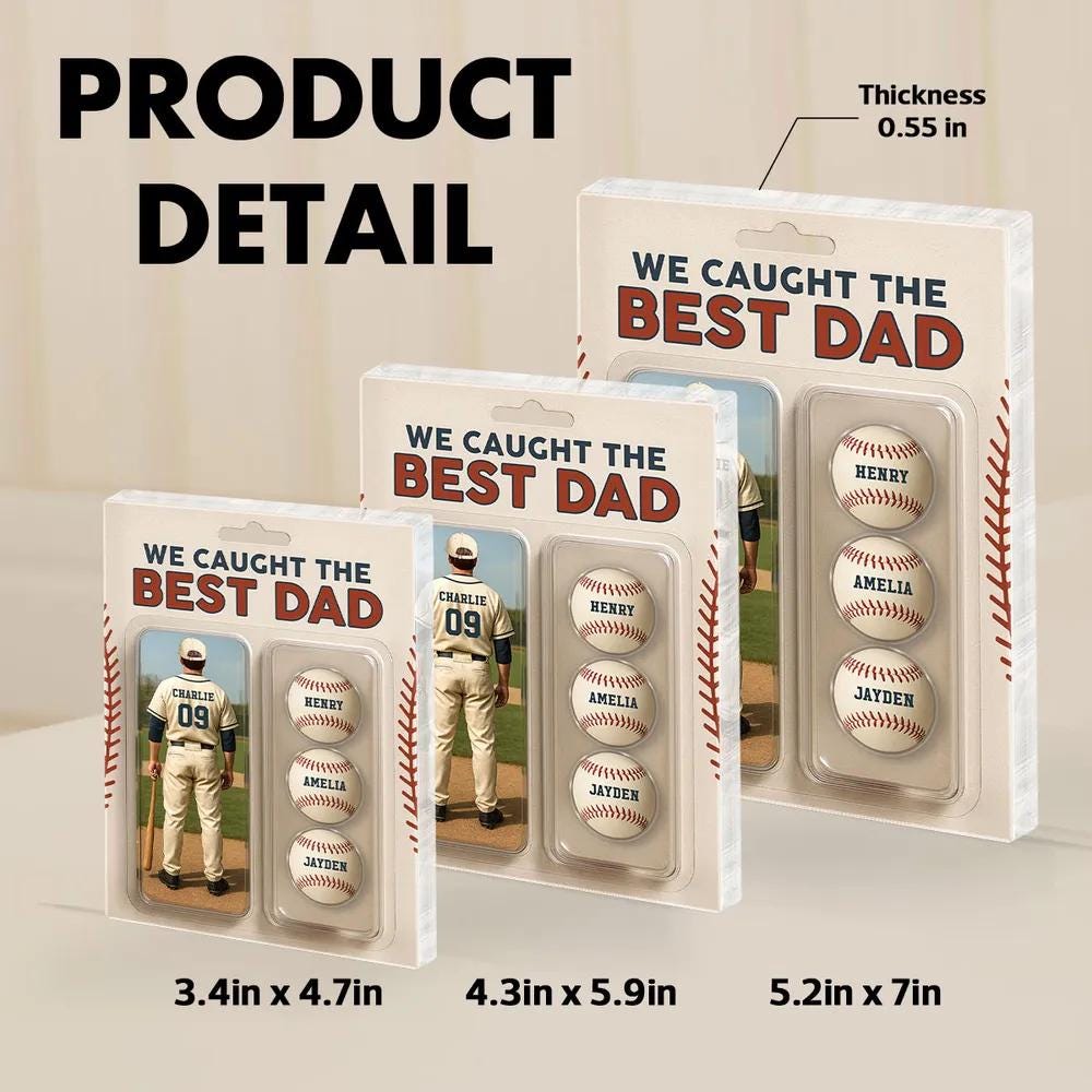 We Caught The Best Dad Baseball Lover Toy Box Figure Style Personalized Acrylic Block Plaque, Gift For Baseball Dad, Baseball Lovers