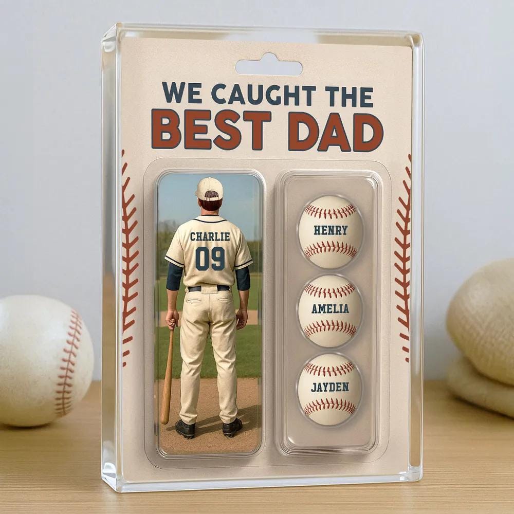 We Caught The Best Dad Baseball Lover Toy Box Figure Style Personalized Acrylic Block Plaque, Gift For Baseball Dad, Baseball Lovers
