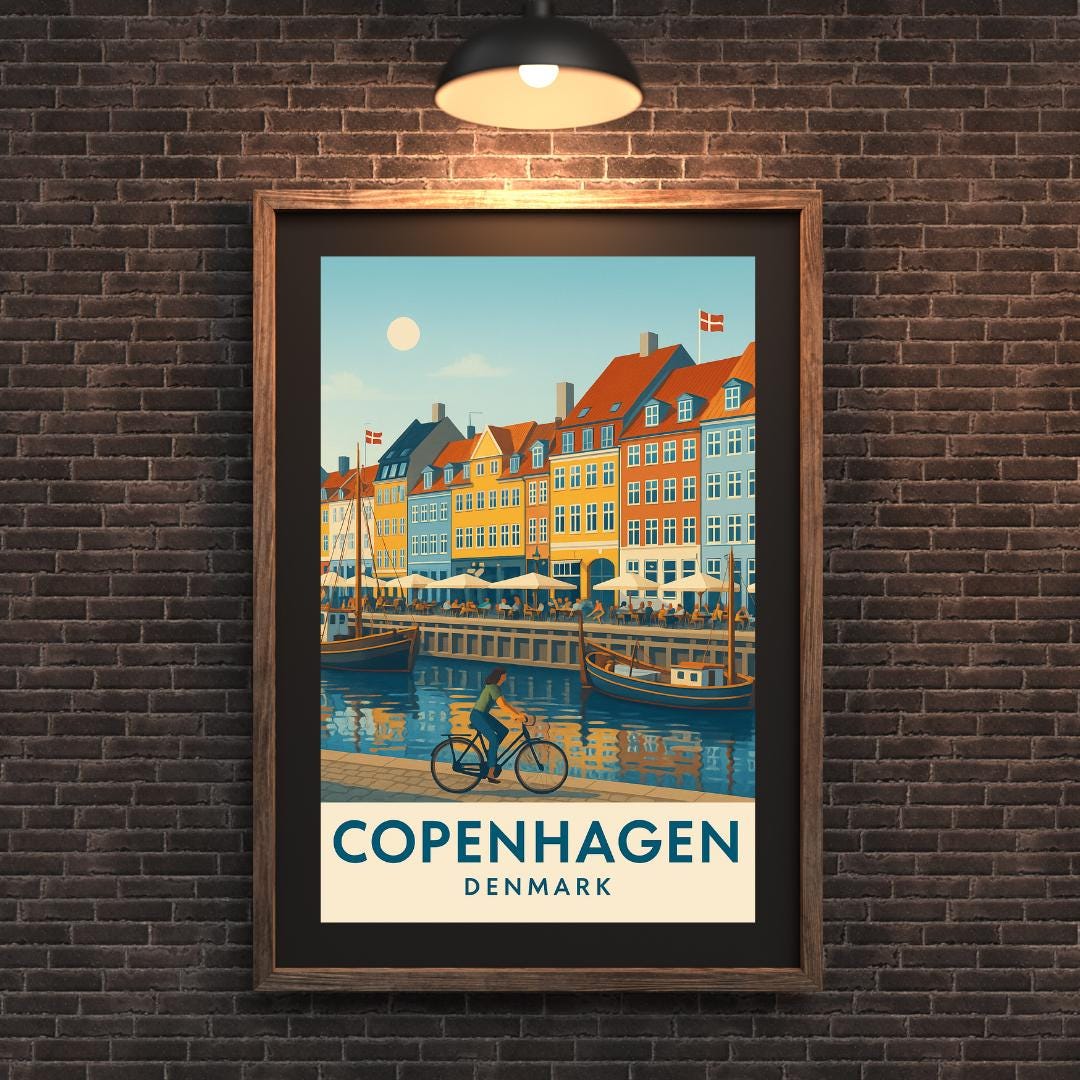 Copenhagen Poster, Copenhagen Wall Art, Denmark Wall Art, Copenhagen Travel Print, Wedding Gift, Birthday Present, Travel Decor Interrailing