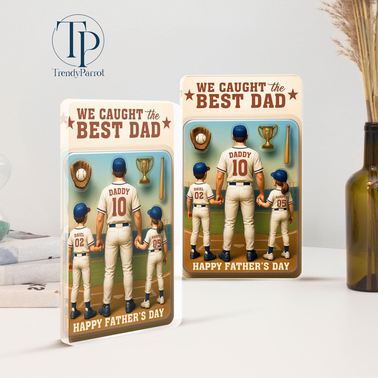 We Caught The Best Dad Baseball Gift, Baseball Dad Gift,Personalize Fathers Day Gift For Dad, Custom Figure Acrylic Block, Gift For Husband