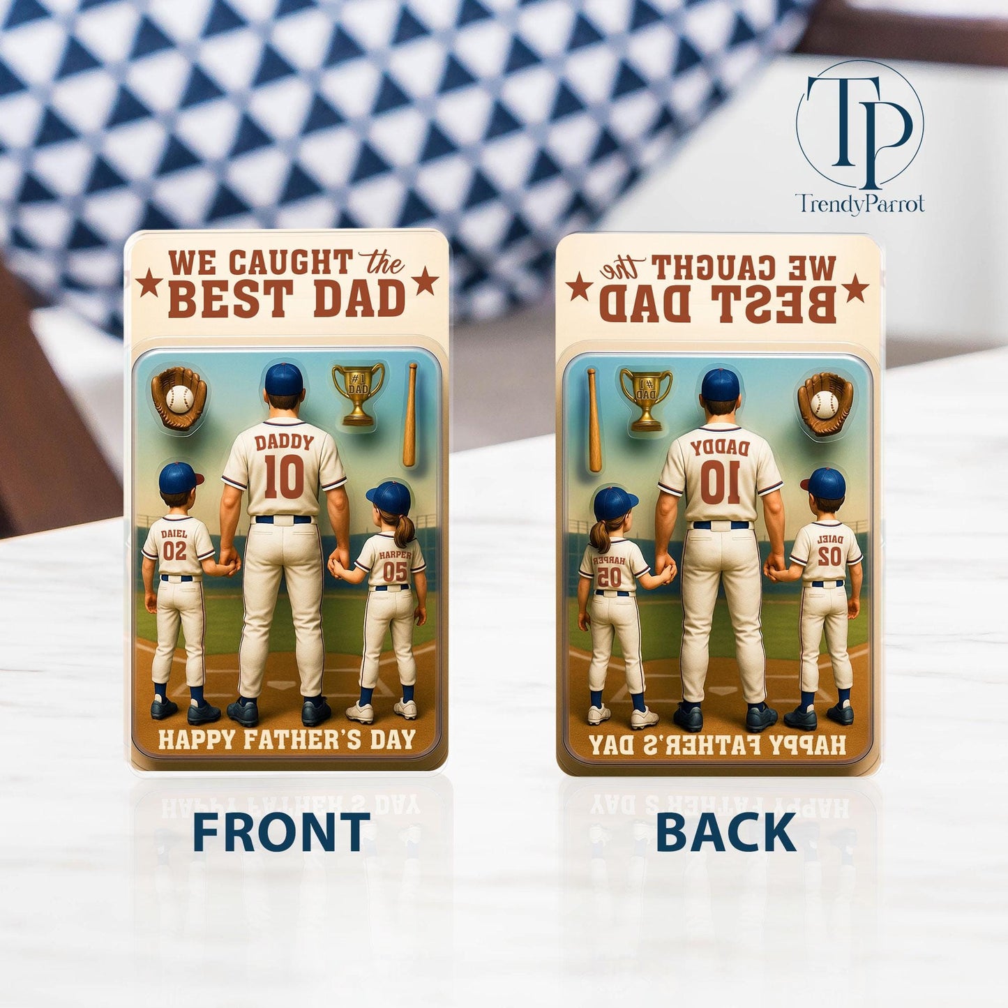 We Caught The Best Dad Baseball Gift, Baseball Dad Gift,Personalize Fathers Day Gift For Dad, Custom Figure Acrylic Block, Gift For Husband