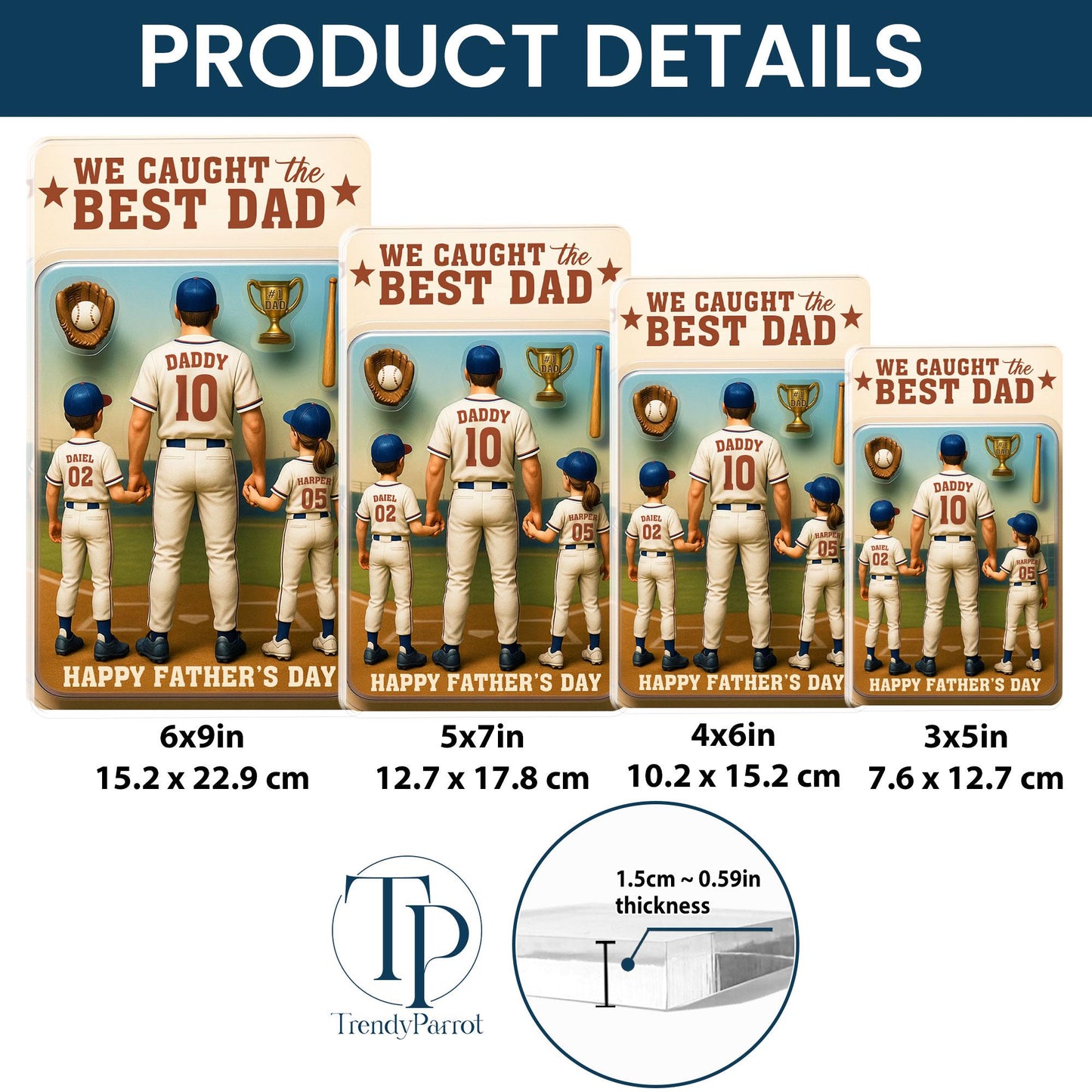We Caught The Best Dad Baseball Gift, Baseball Dad Gift,Personalize Fathers Day Gift For Dad, Custom Figure Acrylic Block, Gift For Husband