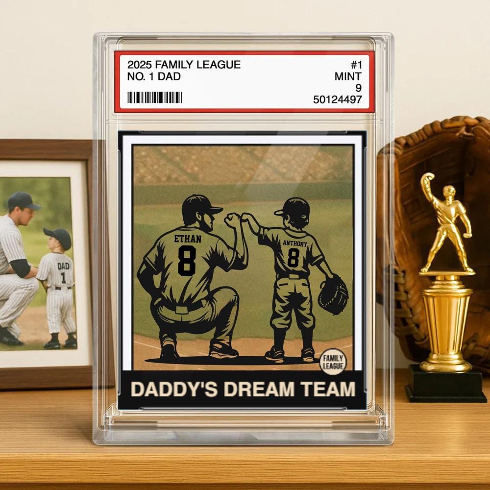 Baseball No. 1 Dad, Grandpa, Man & Kids Trading Card Style Personalized Acrylic Block Plaque, Father's Day Gift for Baseball Dad and Son