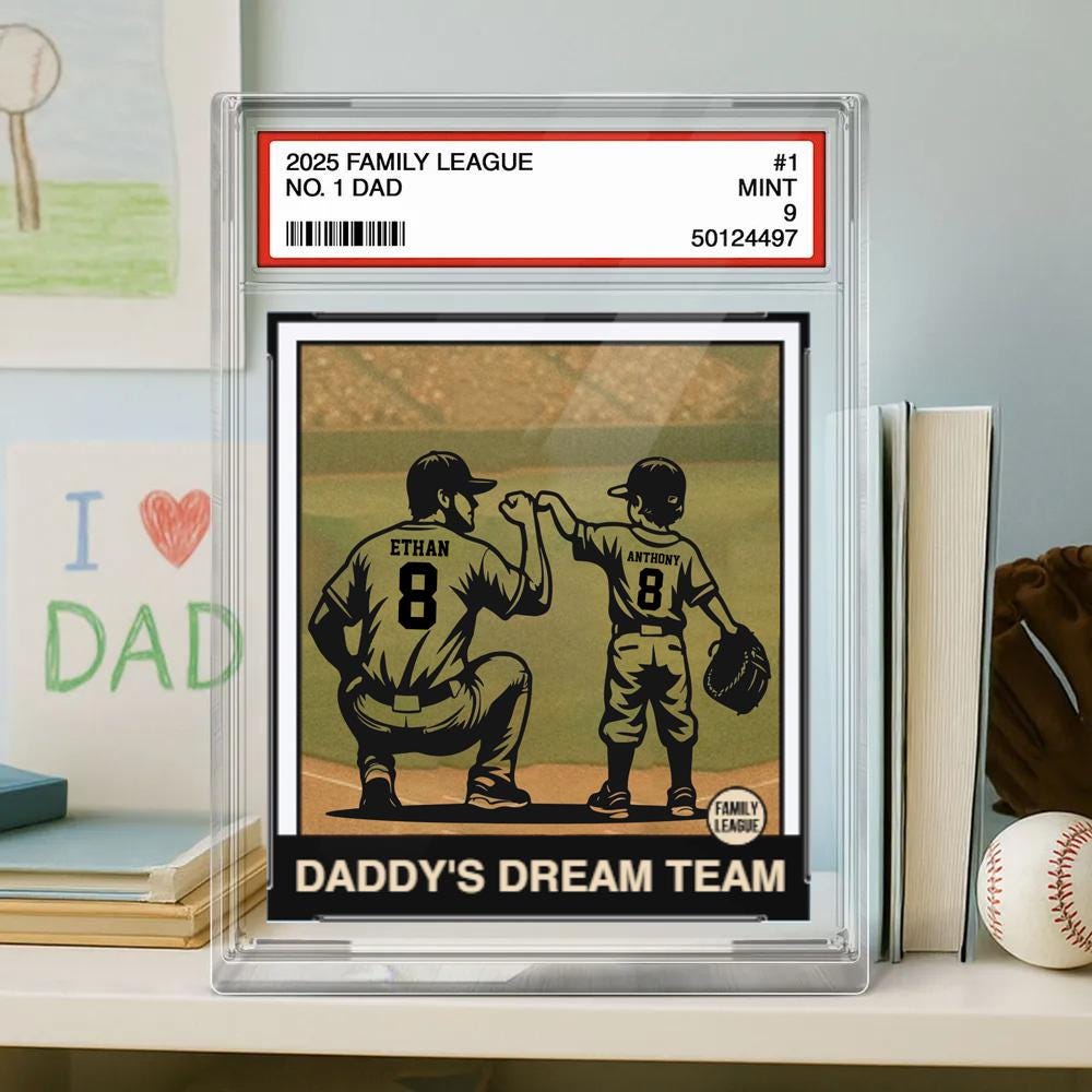 Baseball No. 1 Dad, Grandpa, Man & Kids Trading Card Style Personalized Acrylic Block Plaque, Father's Day Gift for Baseball Dad and Son