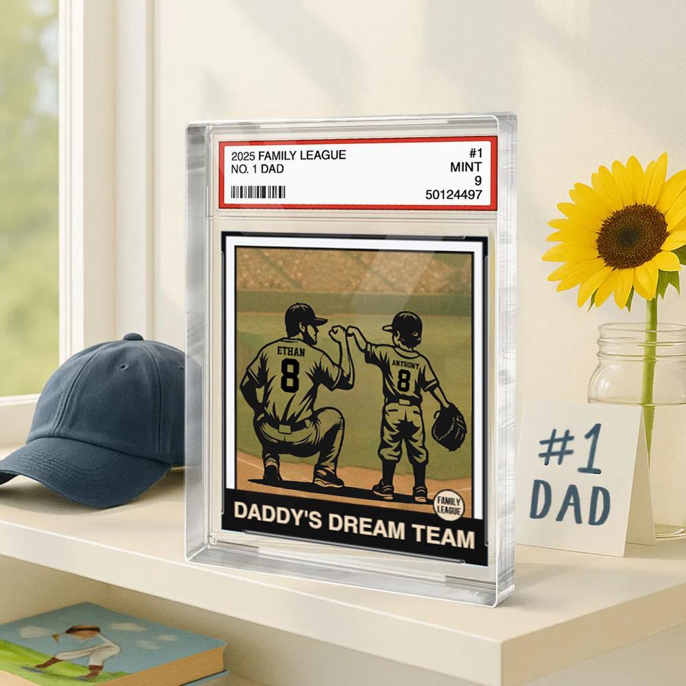 Baseball No. 1 Dad, Grandpa, Man & Kids Trading Card Style Personalized Acrylic Block Plaque, Father's Day Gift for Baseball Dad and Son