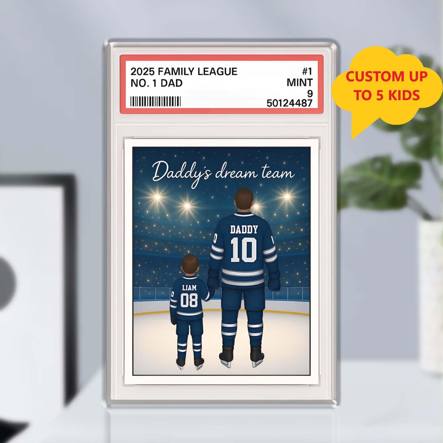No. 1 Dad & Kids Hockey Trading Card Style, Personalized Acrylic Block Plaque, Father's Day Gift, Custom Figure Family Acrylic Block