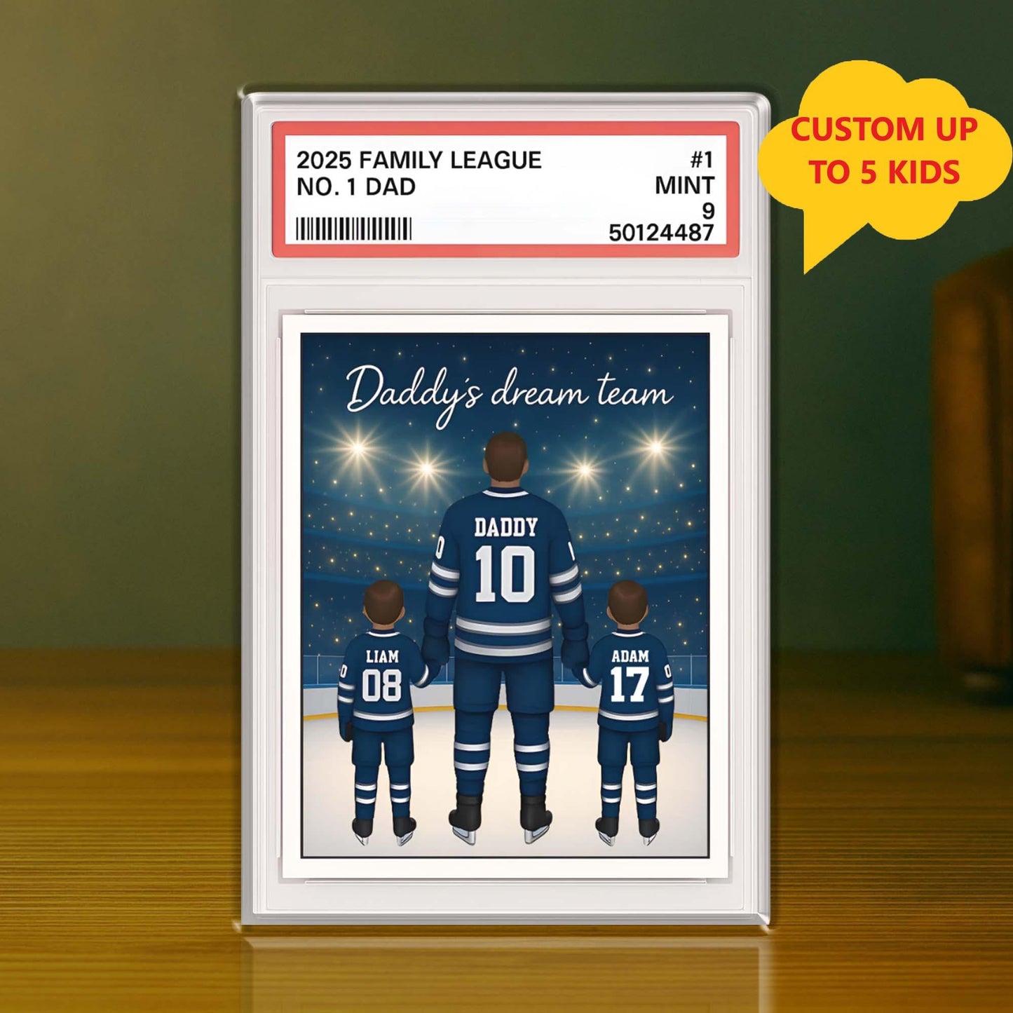 No. 1 Dad & Kids Hockey Trading Card Style, Personalized Acrylic Block Plaque, Father's Day Gift, Custom Figure Family Acrylic Block