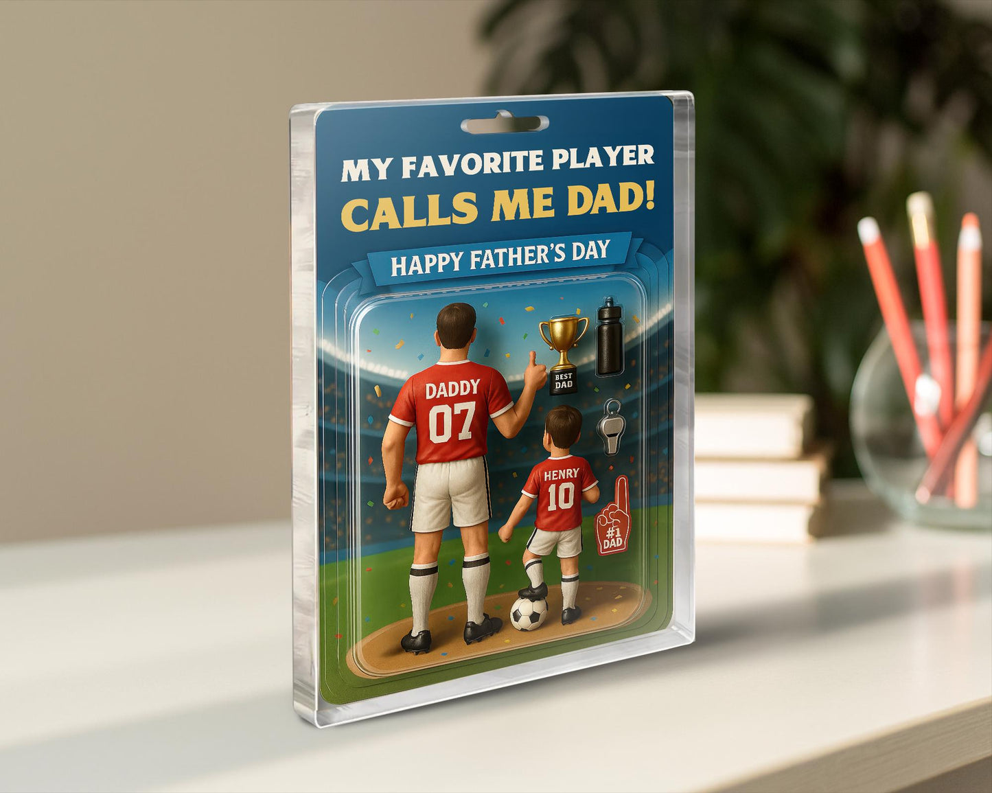 Fathers Day Gift for Dad, Custom Soccer Dad Action Figure Acrylic Block, Dad And Kids Acrylic Block, Soccer Dad Gift, Gift For Husband