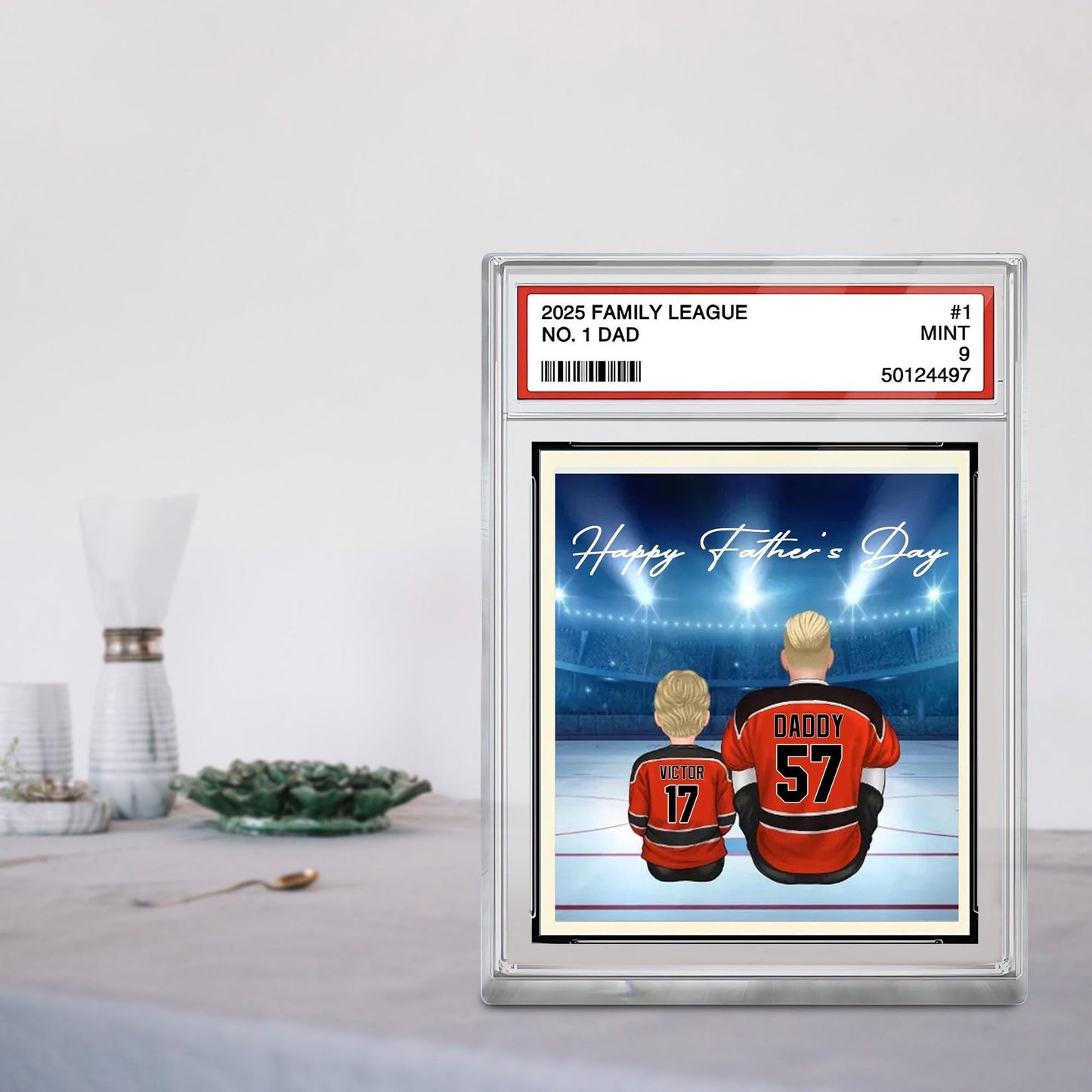 Personalized Hockey No. 1 Dad Trading Card Style Acrylic Block, Father's Day Gift For Hockey Lover, Gift For Hockey Acrylic Block Plaque