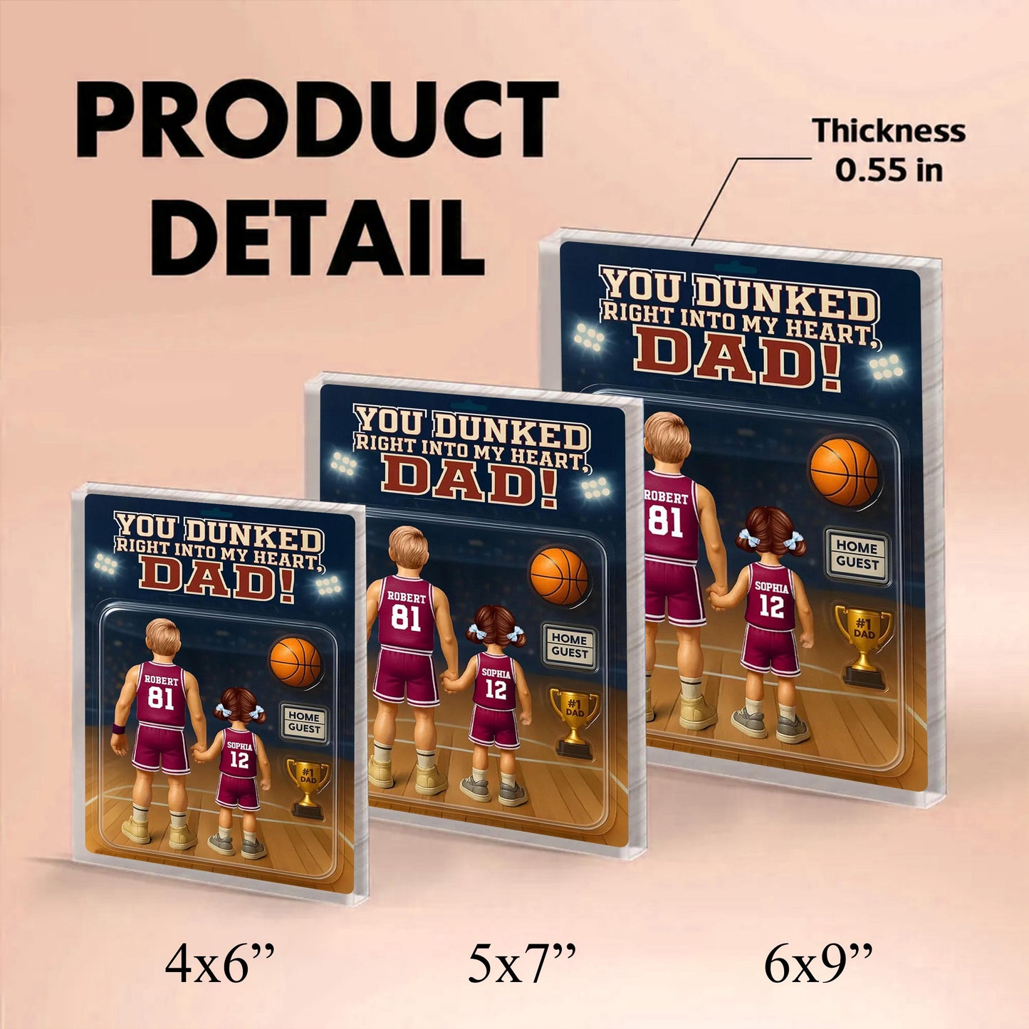 You Dunked Right Into My Heart Dad, Basketball Custom Figure Personalized Acrylic Block Plaque, Father's Day Gift for Dad, Gift for Husband