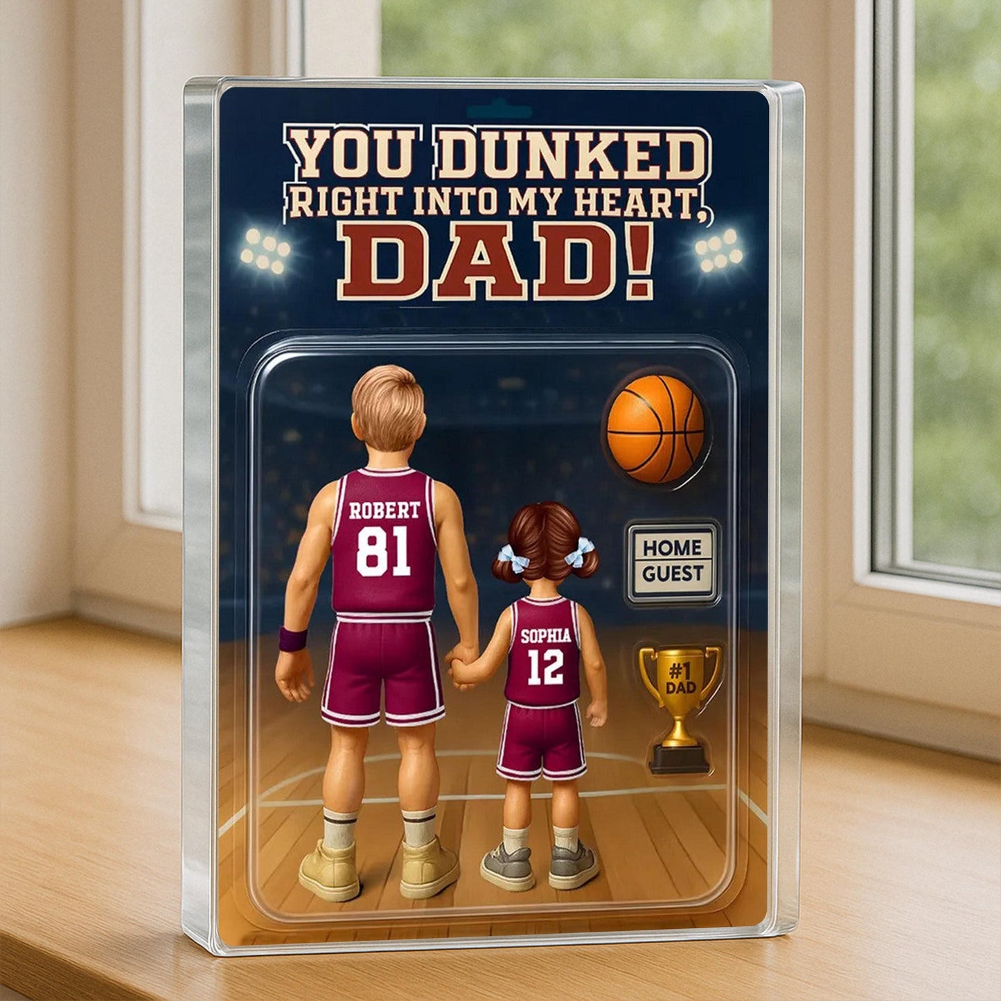 You Dunked Right Into My Heart Dad, Basketball Custom Figure Personalized Acrylic Block Plaque, Father's Day Gift for Dad, Gift for Husband