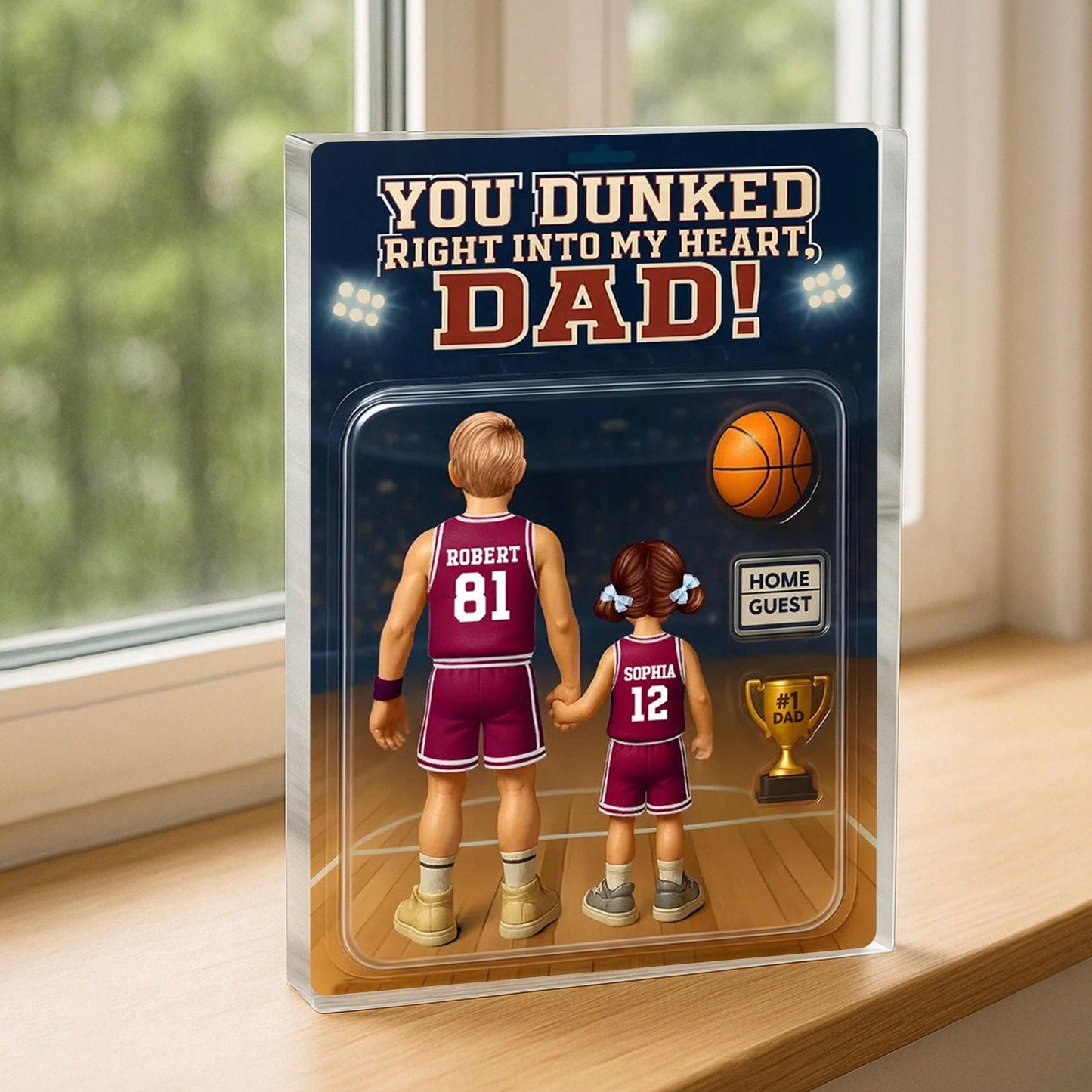 You Dunked Right Into My Heart Dad, Basketball Custom Figure Personalized Acrylic Block Plaque, Father's Day Gift for Dad, Gift for Husband
