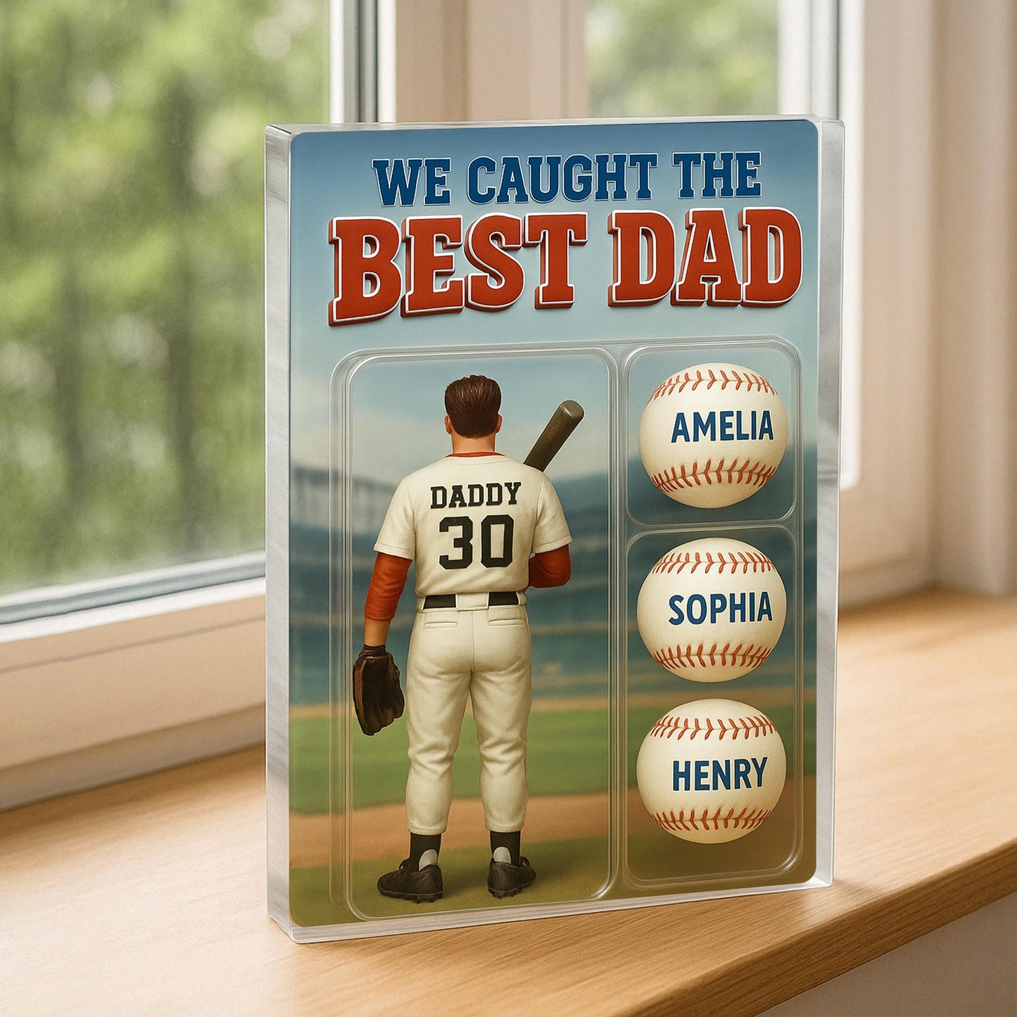 We Caught The Best Dad Baseball Lover Toy Box Figure Style Personalized Acrylic Block Plaque, Gift For Baseball Dad, Baseball Lovers