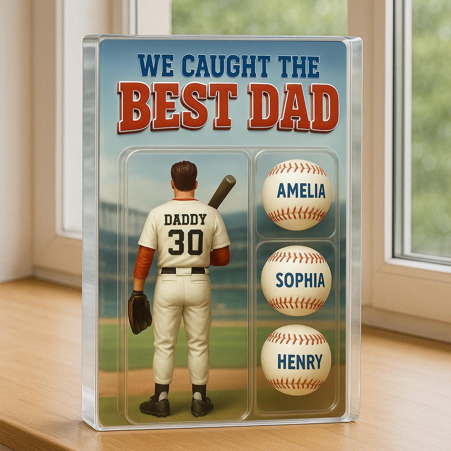 We Caught The Best Dad Baseball Lover Toy Box Figure Style Personalized Acrylic Block Plaque, Gift For Baseball Dad, Baseball Lovers
