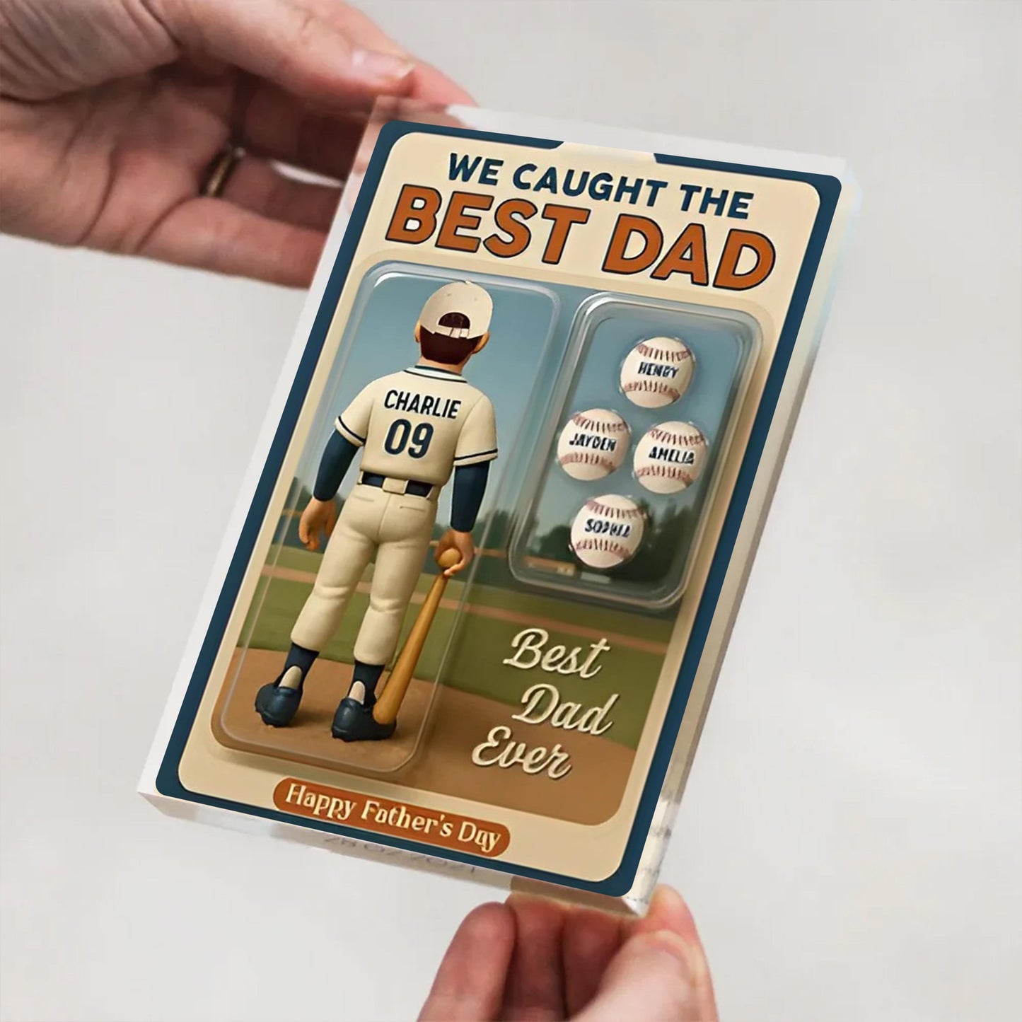 We Caught The Best Dad Baseball Lover Toy Box Figure Style Personalized Acrylic Block Plaque, Gift For Baseball Dad, Baseball Lovers Gift