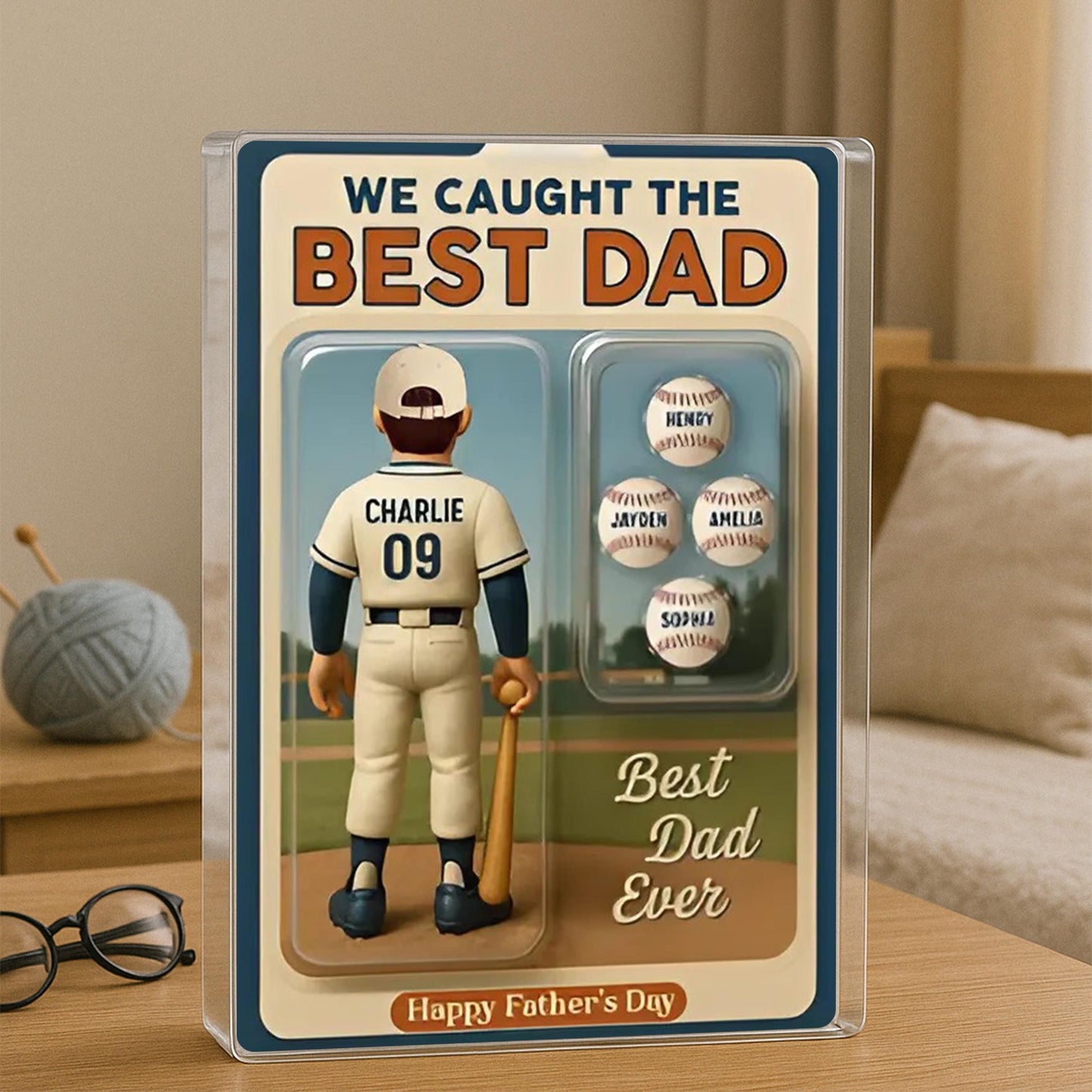 We Caught The Best Dad Baseball Lover Toy Box Figure Style Personalized Acrylic Block Plaque, Gift For Baseball Dad, Baseball Lovers Gift