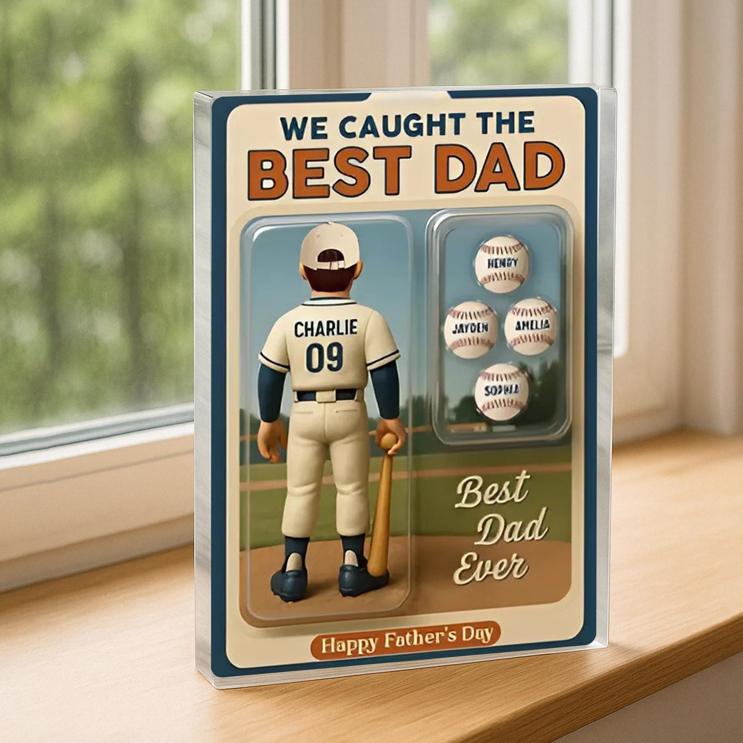 We Caught The Best Dad Baseball Lover Toy Box Figure Style Personalized Acrylic Block Plaque, Gift For Baseball Dad, Baseball Lovers Gift