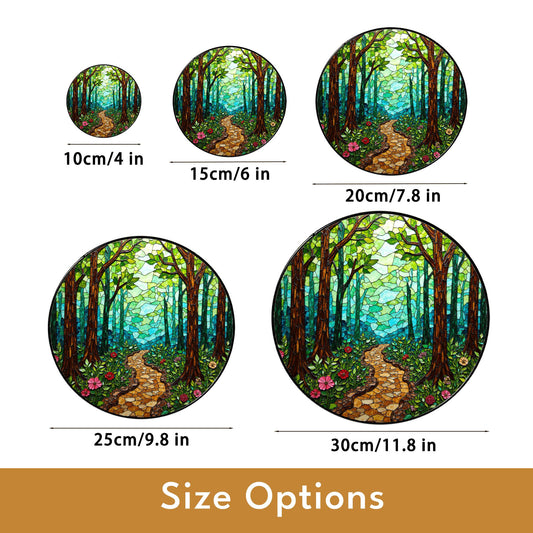 Enchanted Forest Trail Stained Glass Style Suncatcher Gift for Nature Lovers