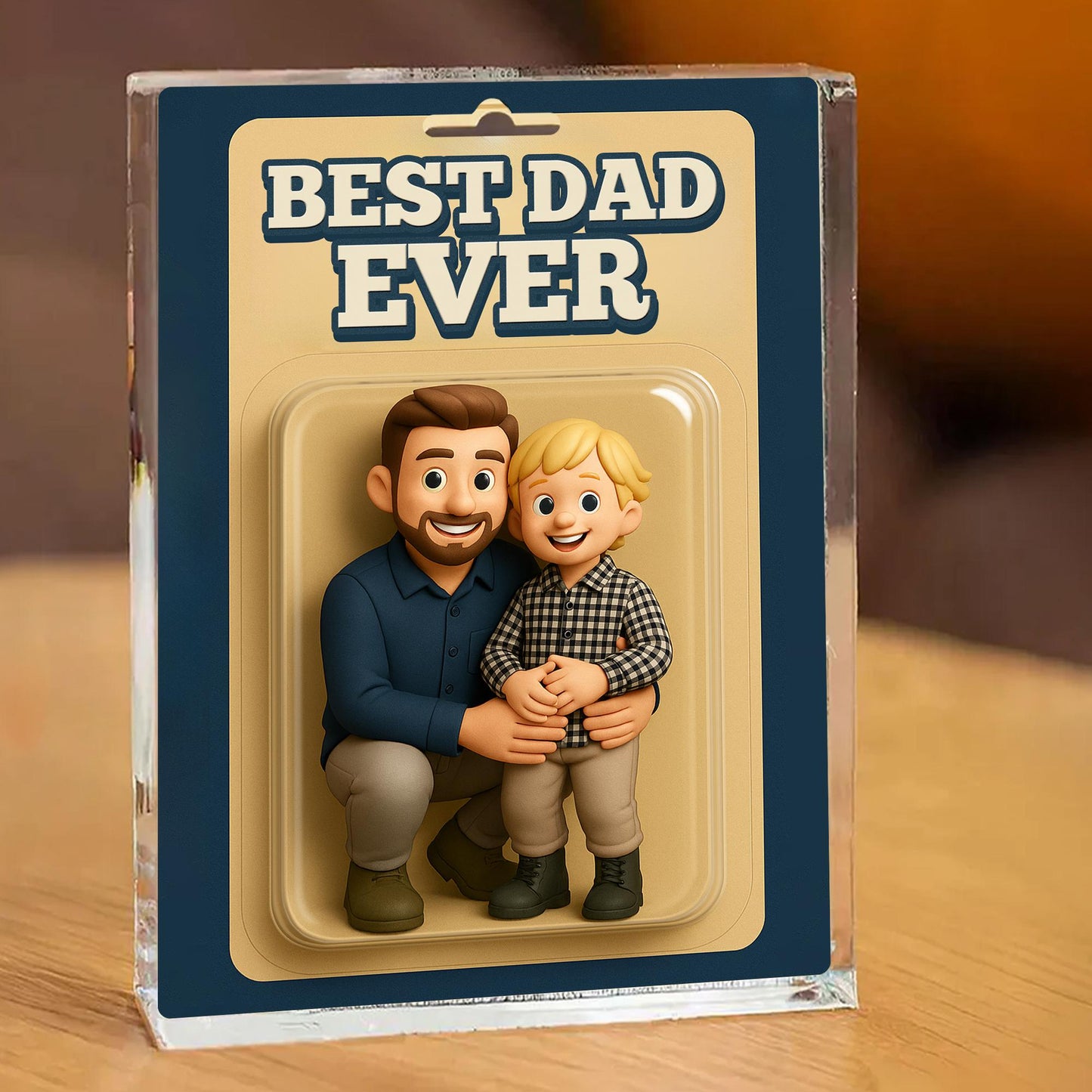 Personalized Fathers Day Gift For Dad, Custom Photo Dad And Kids Action Figure Acrylic Block, Best Dad Ever Block, New Dad Gift For Husband