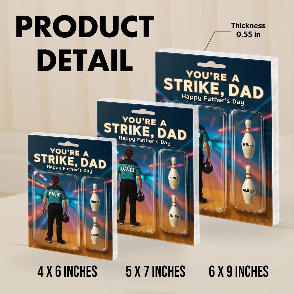 You're A Strike Dad With Kids' Names Custom Figure Personalized Acrylic Block Plaque, Unique Father's Day Gift For Him, Dad, Bowling Lover